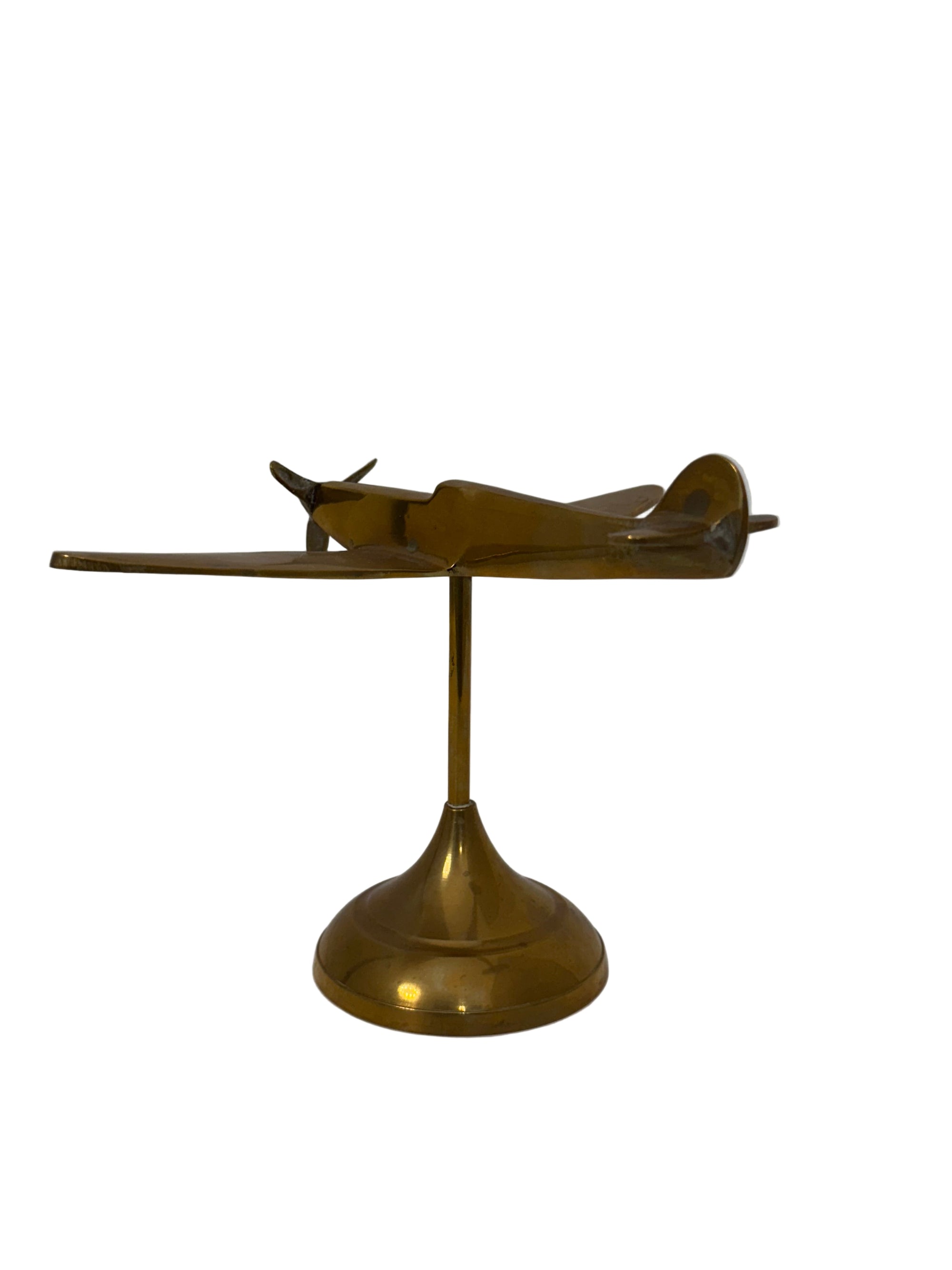 Vintage Brass Airplane on Stand | Mid-Century Aviator Sculpture