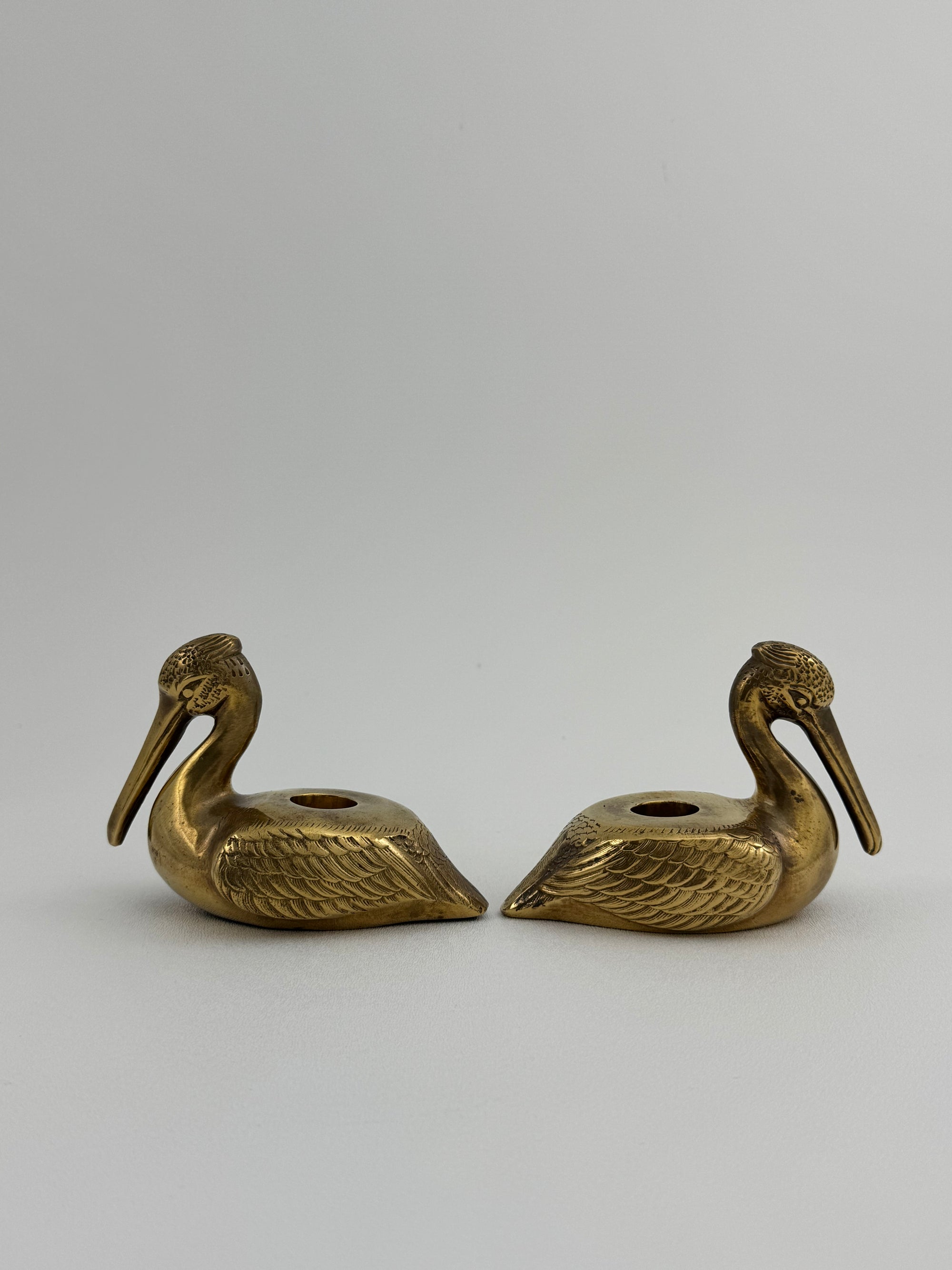 Vintage Brass Pelican Taper Candlestick Holders-A Pair