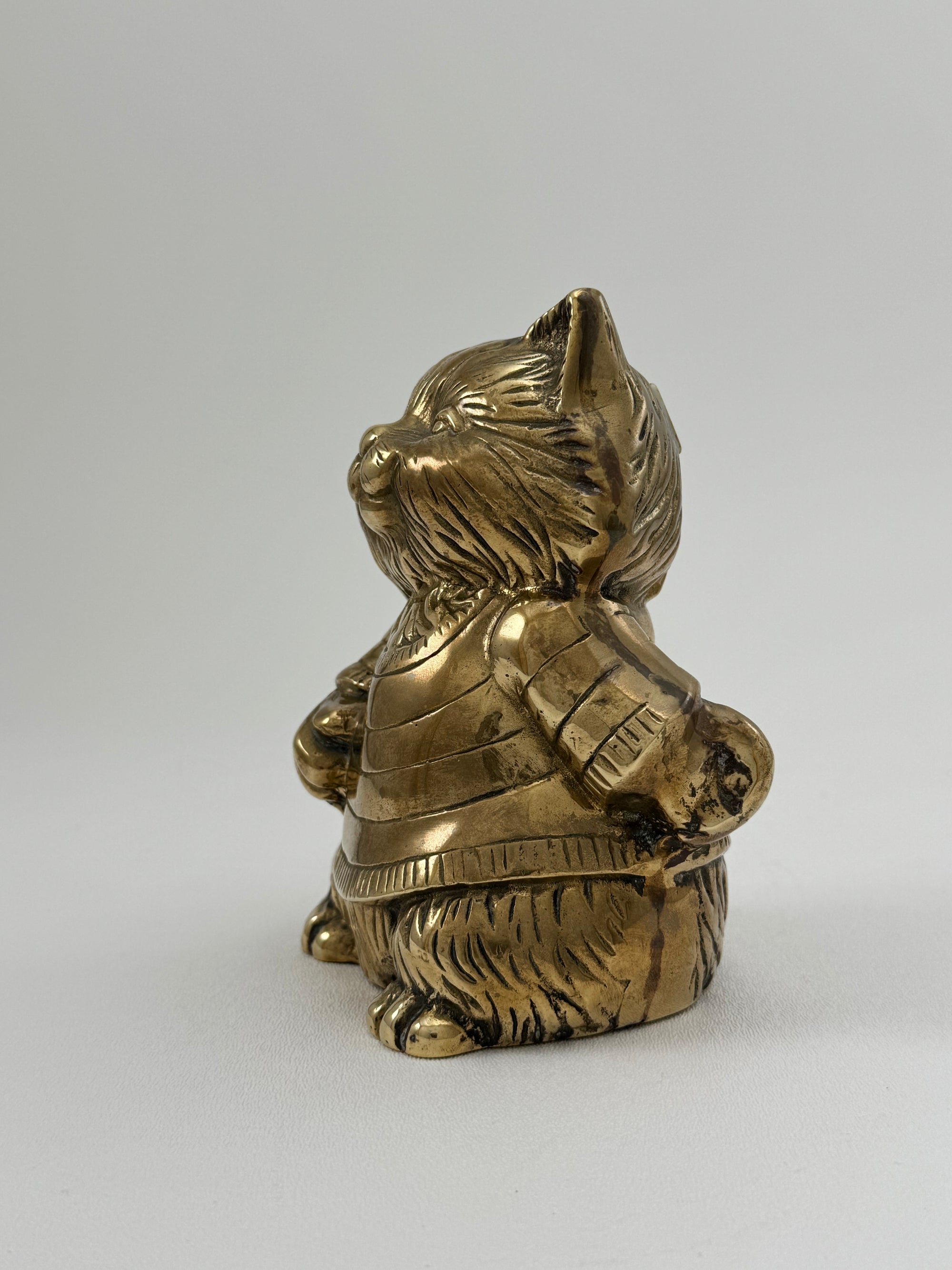 Vintage Brass Cat Coin Bank – Mid-Century Whimsical Feline Sculpture, Hollywood Regency Decor