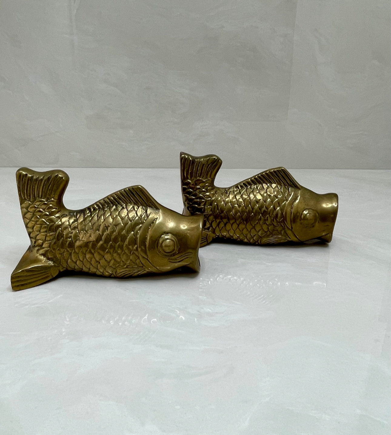 Vintage Brass Fish Vases-A Pair