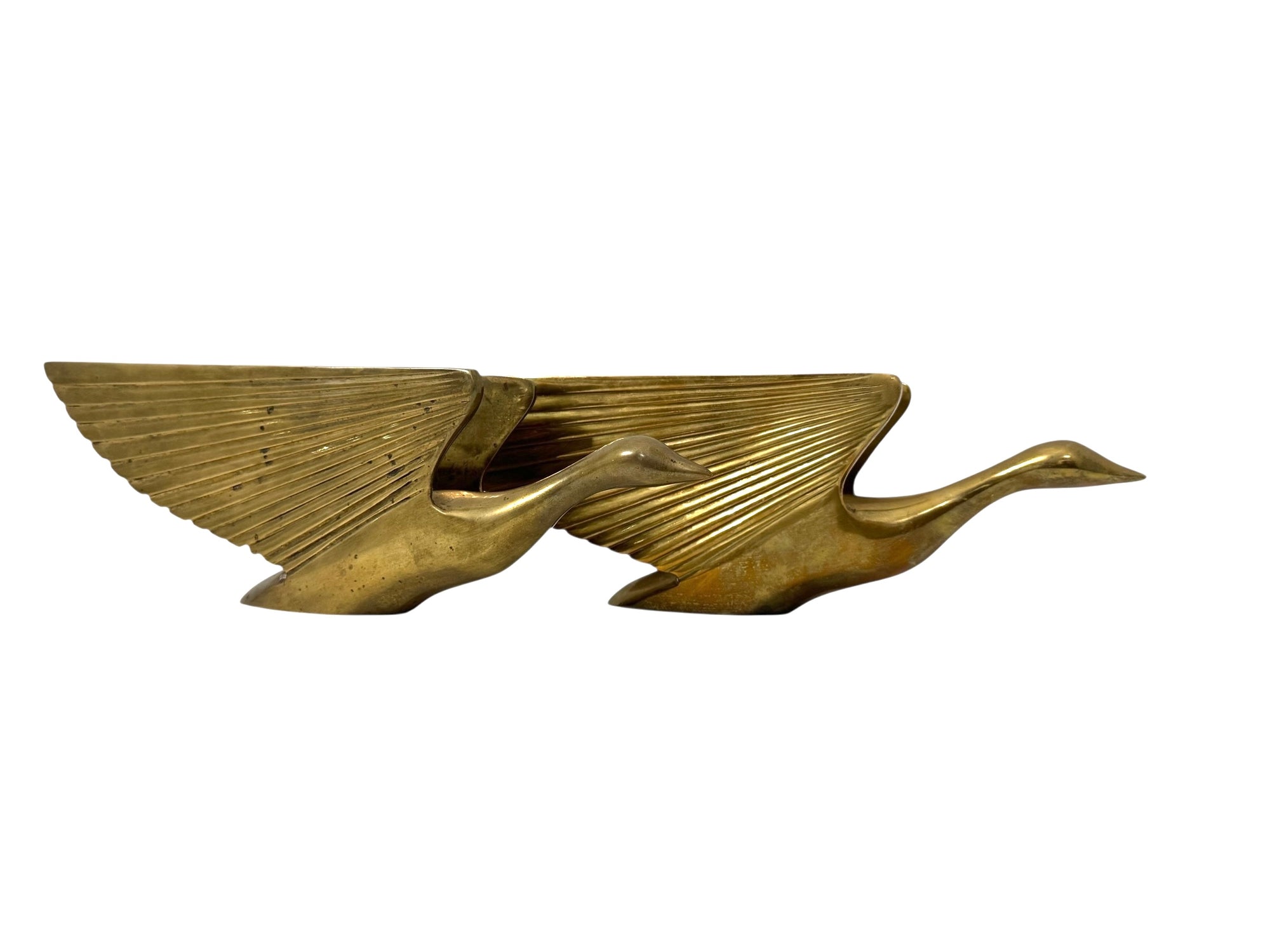 Vintage 1987 Kinder Harris Brass Flying Geese Sculptures – Mid-Century Modern Bird Figurines – Made in Korea