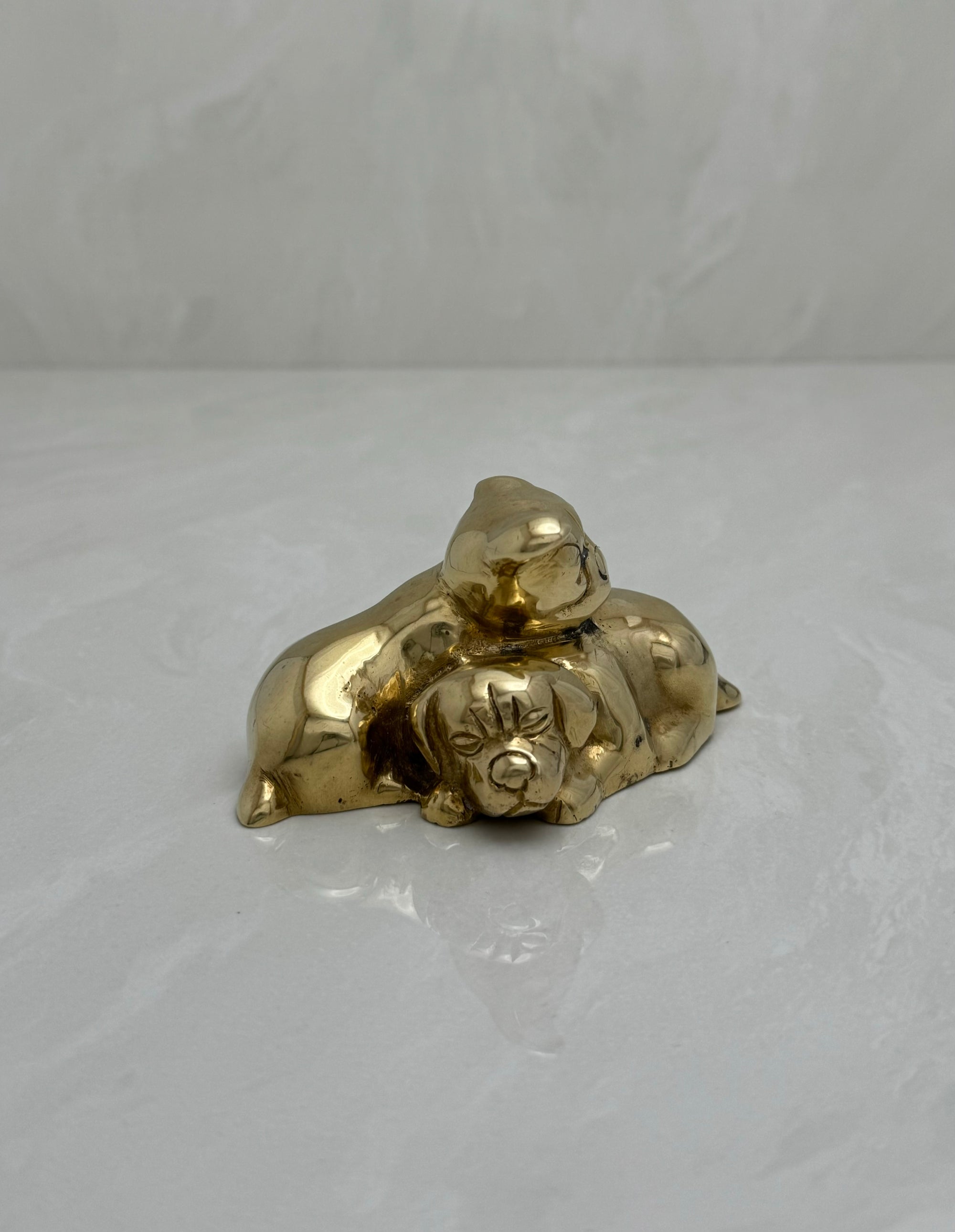 Cute Small Vintage Brass Sleeping Bulldog Puppies-A Collectible