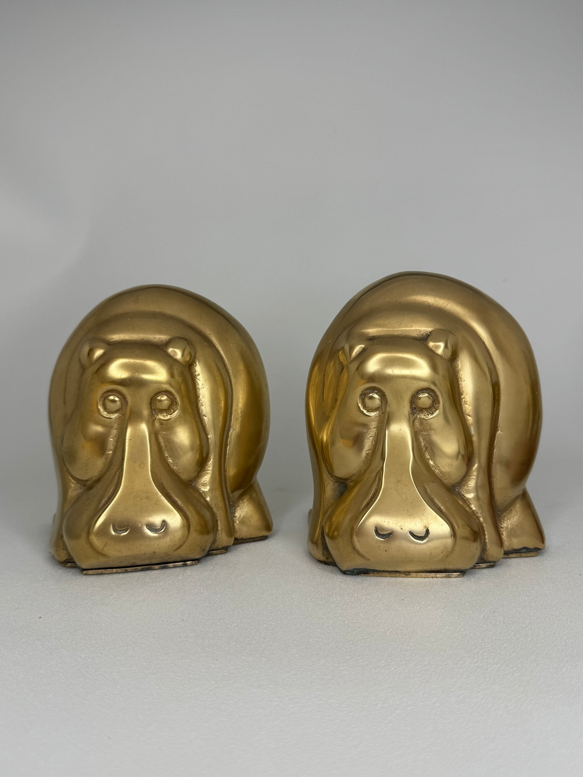 Mid-Century Modern Brass Hippo Bookends