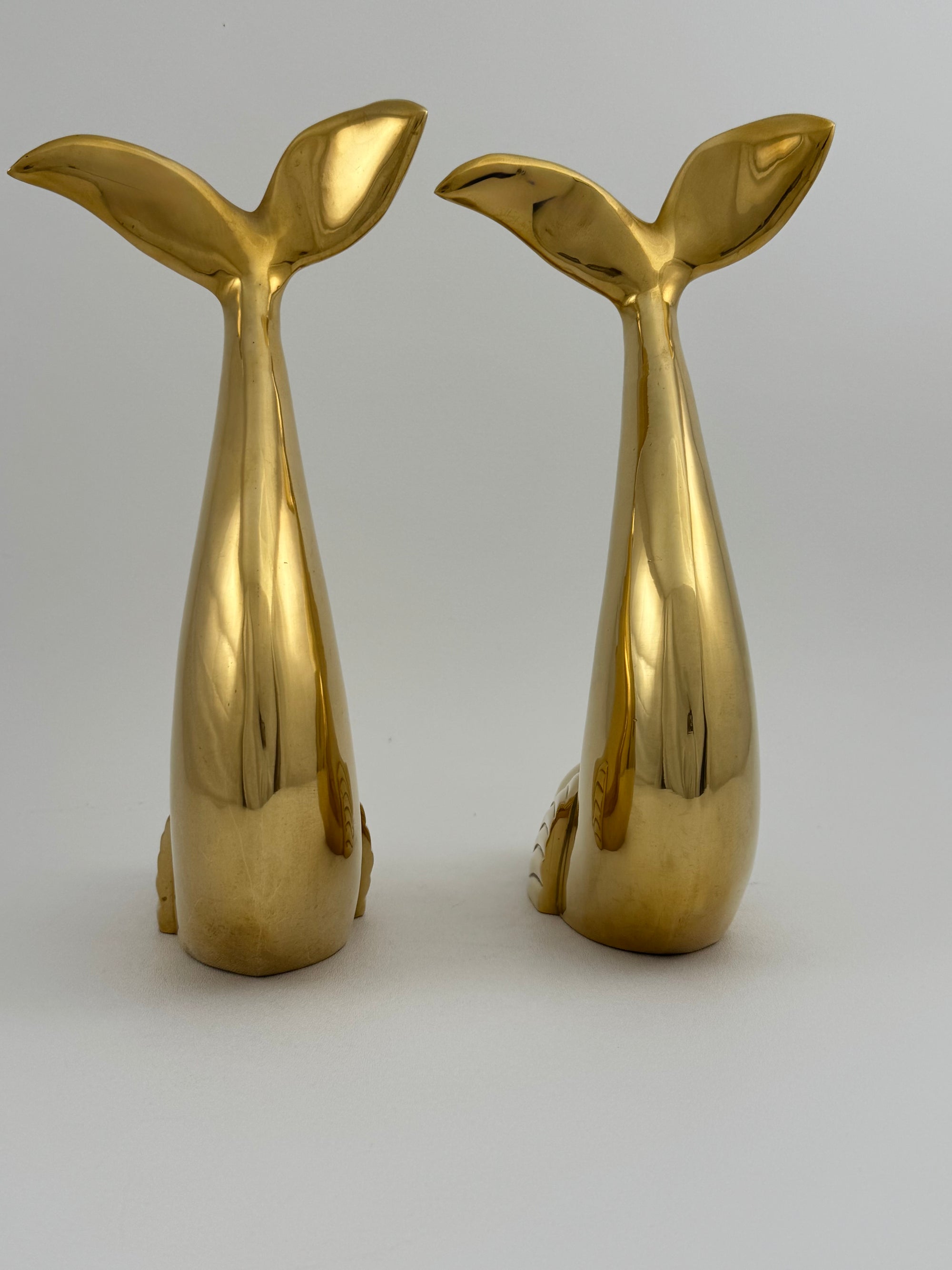 Vintage Brass Dolphin Sculptures- A Pair by Dolbi Cashier-14”