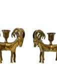 Exceptional Pair of Vintage Four-Headed Ram Brass Candleholders – MCM Sculptural Decor | Hollywood Regency Masterpieces