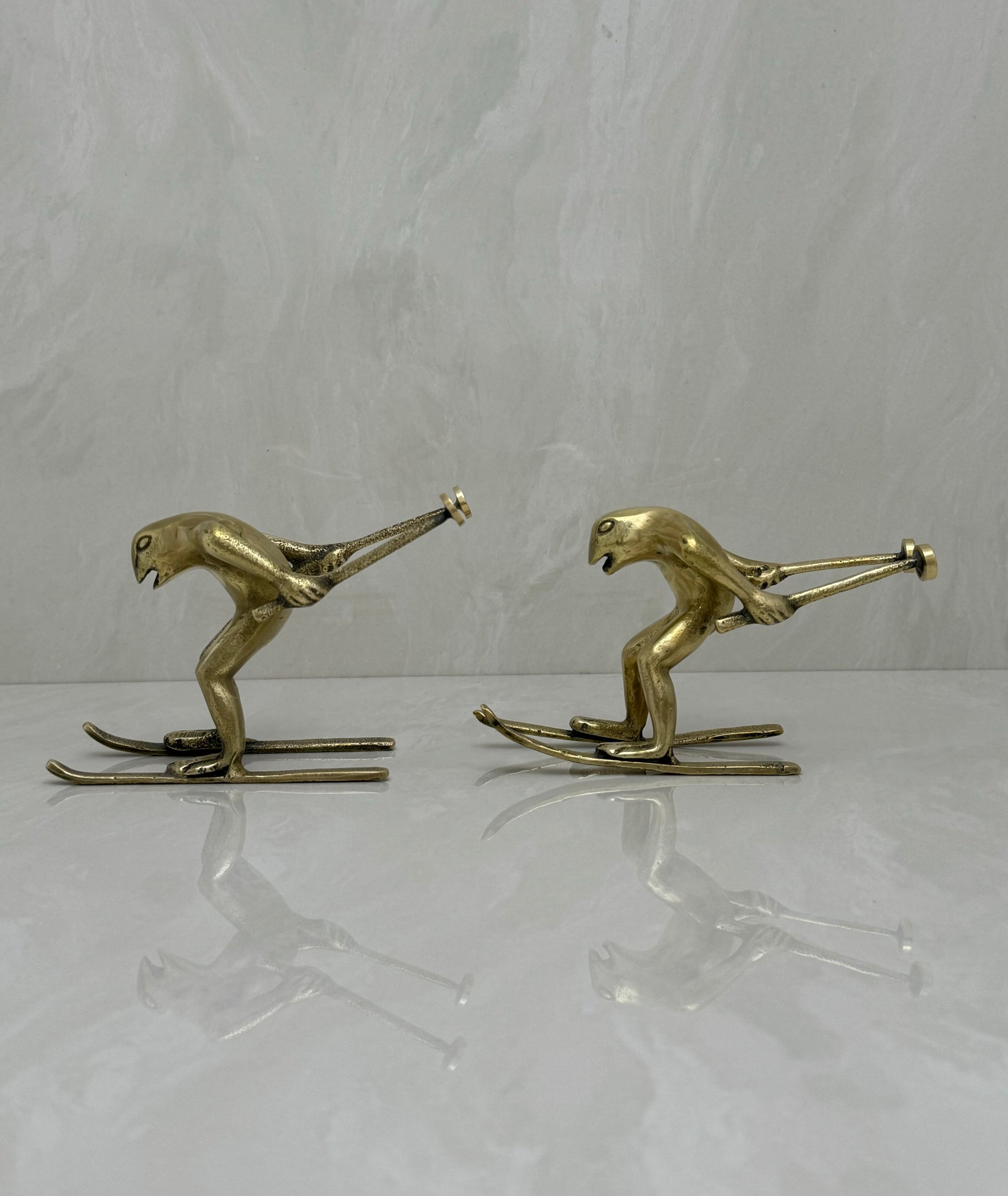 Vintage Bronze Skiing Frog Brothers