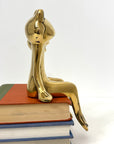 Vintage Polished Brass Frog Couple Bookends — Mid-Century Modern Charm