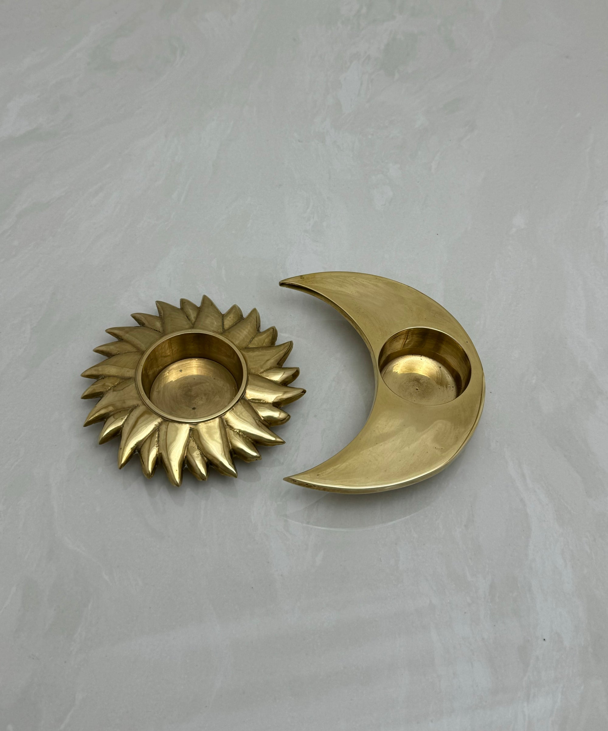 Vintage Brass Sun and Moon Candleholder-A Pair