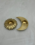 Vintage Brass Sun and Moon Candleholder-A Pair