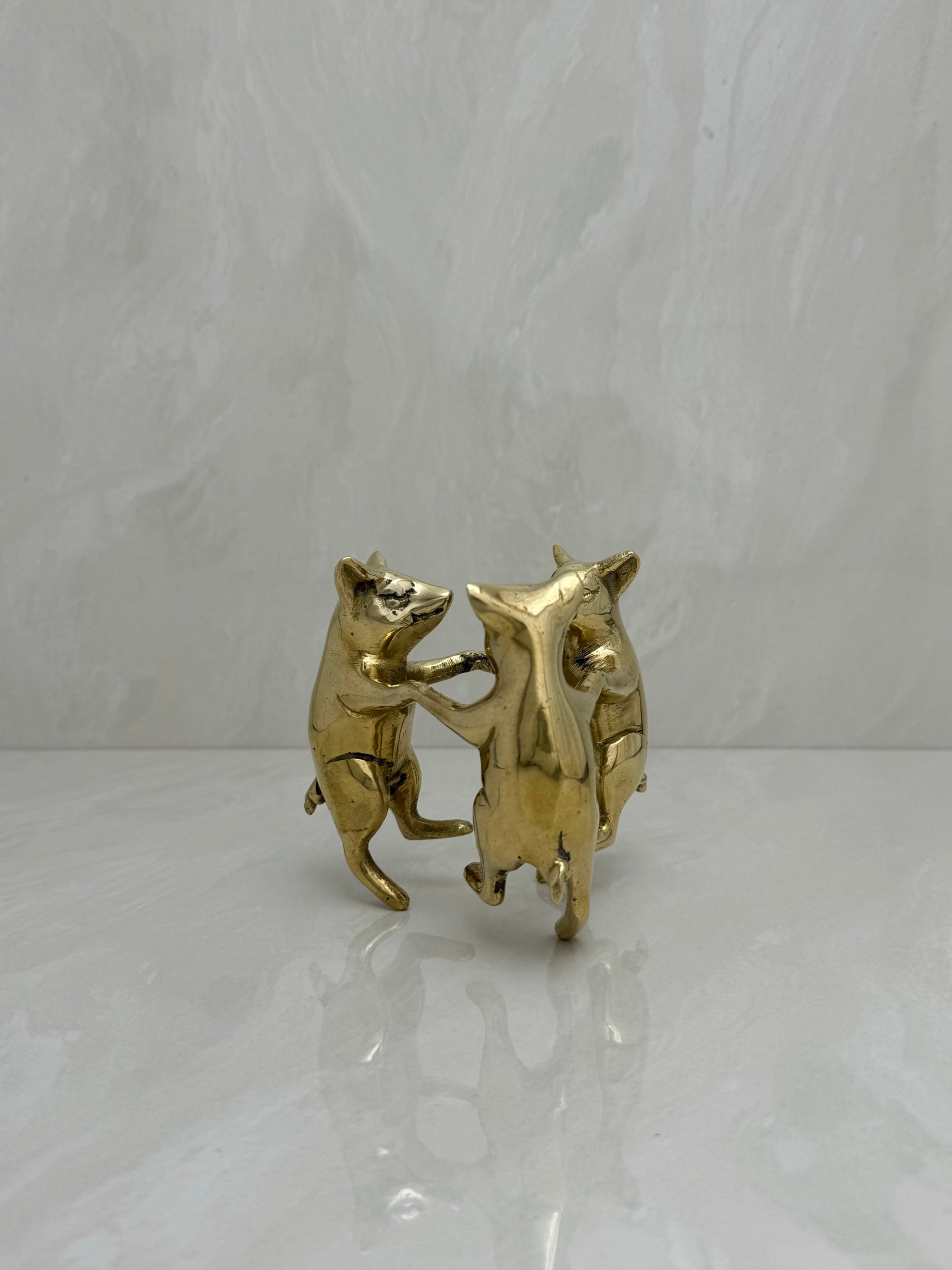 Vintage Brass Frolicking Pigs Holding Hands