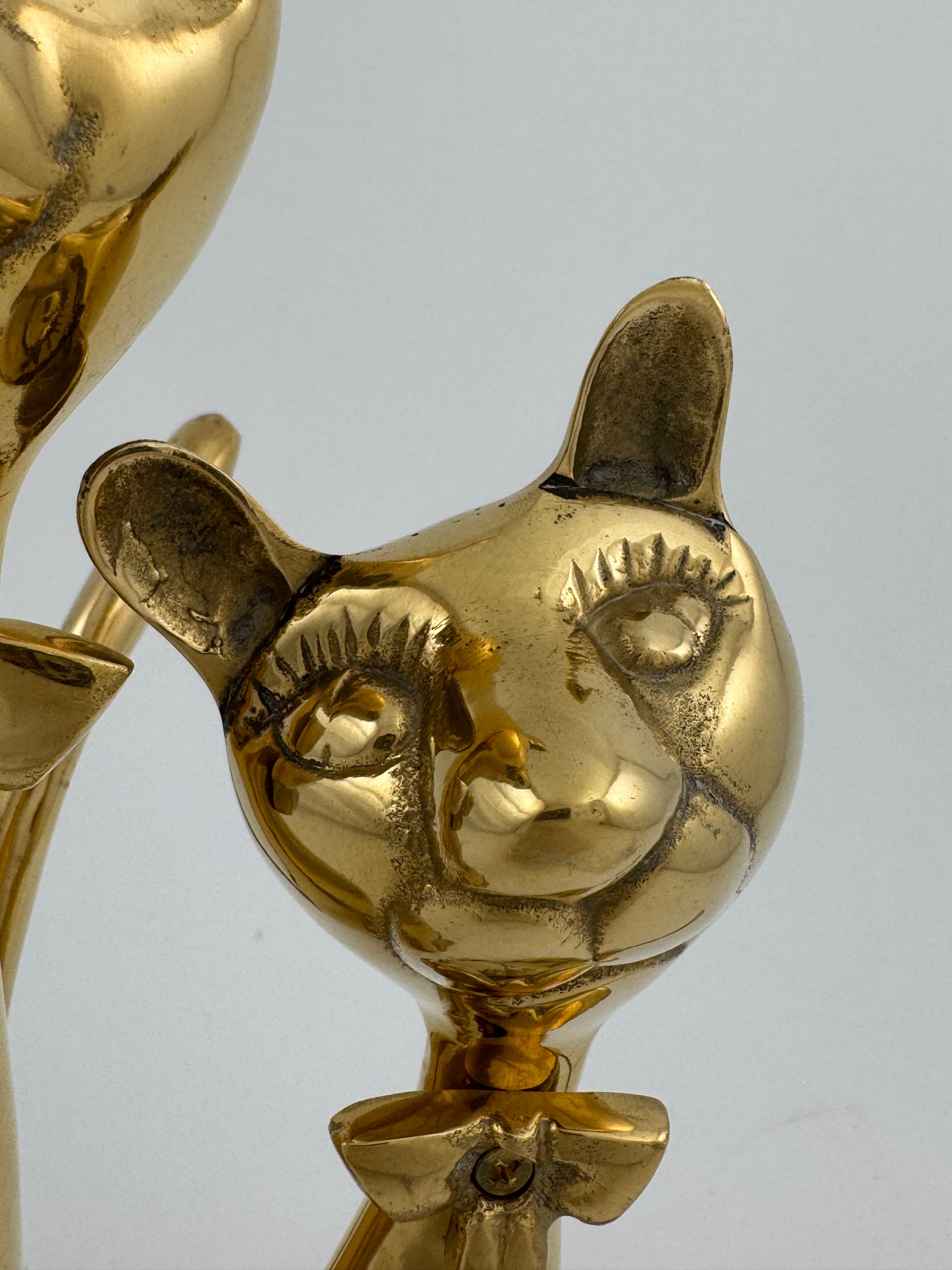 Vintage Brass Cats with Bow tie-A Pair
