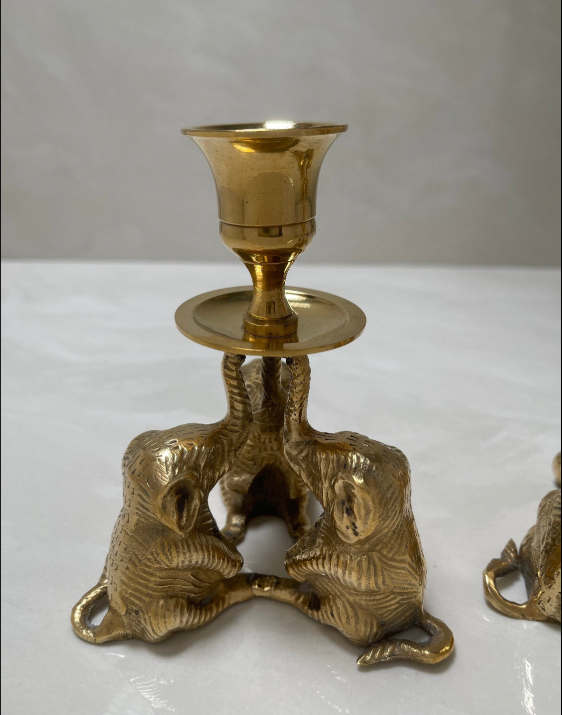 Vintage Brass Elephant Candleholders-A Pair