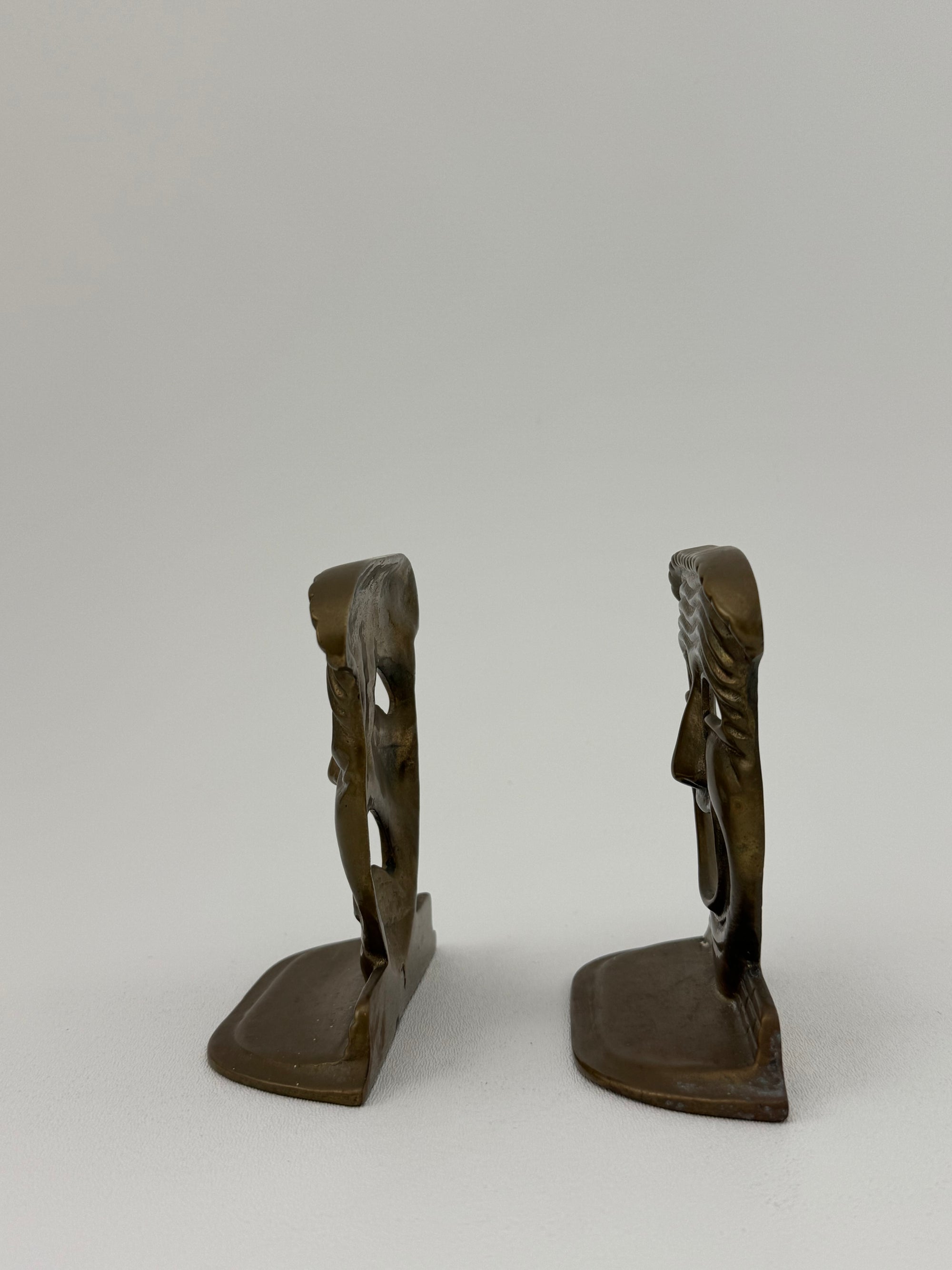 Vintage Brass Comedy &amp; Tragedy Masks Decorative Bookends
