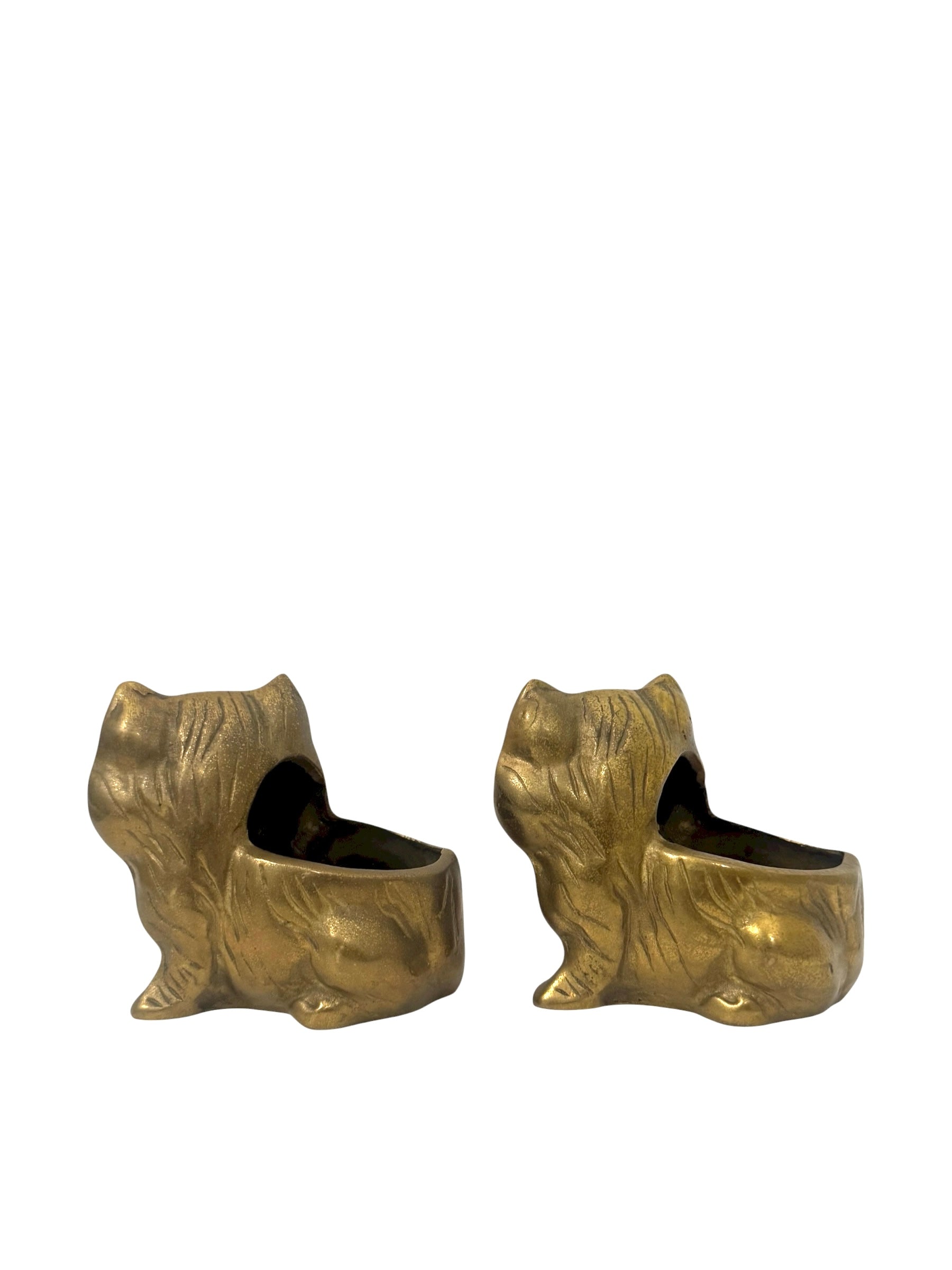 Vintage Brass Cat Planter Pair