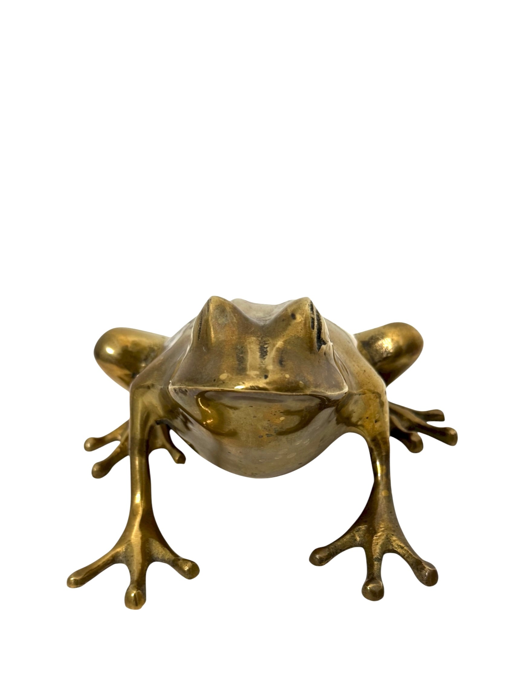 Vintage Brass Frog Figurine – Mid-Century Modern Toad Sculpture | Hollywood Regency Paperweight