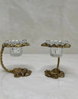 Vintage Brass Shell Candlestick Holder Stands with Glass Inserts- A Pair