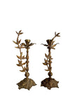 Pair of Vintage Rococo Brass Candleholders – Ornate Floral & Vine Taper Holders-Made in Spain