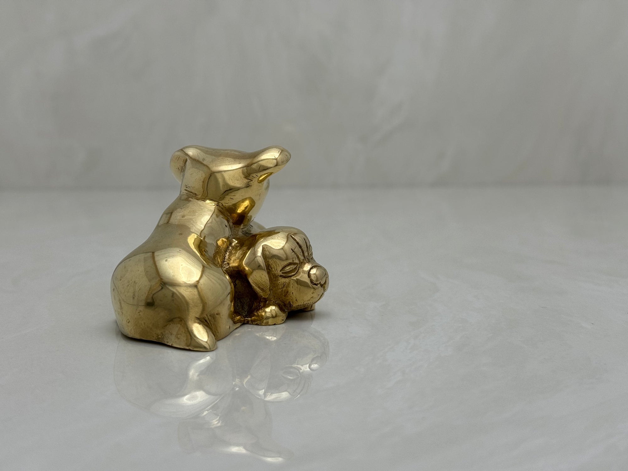 Cute Small Vintage Brass Sleeping Bulldog Puppies-A Collectible