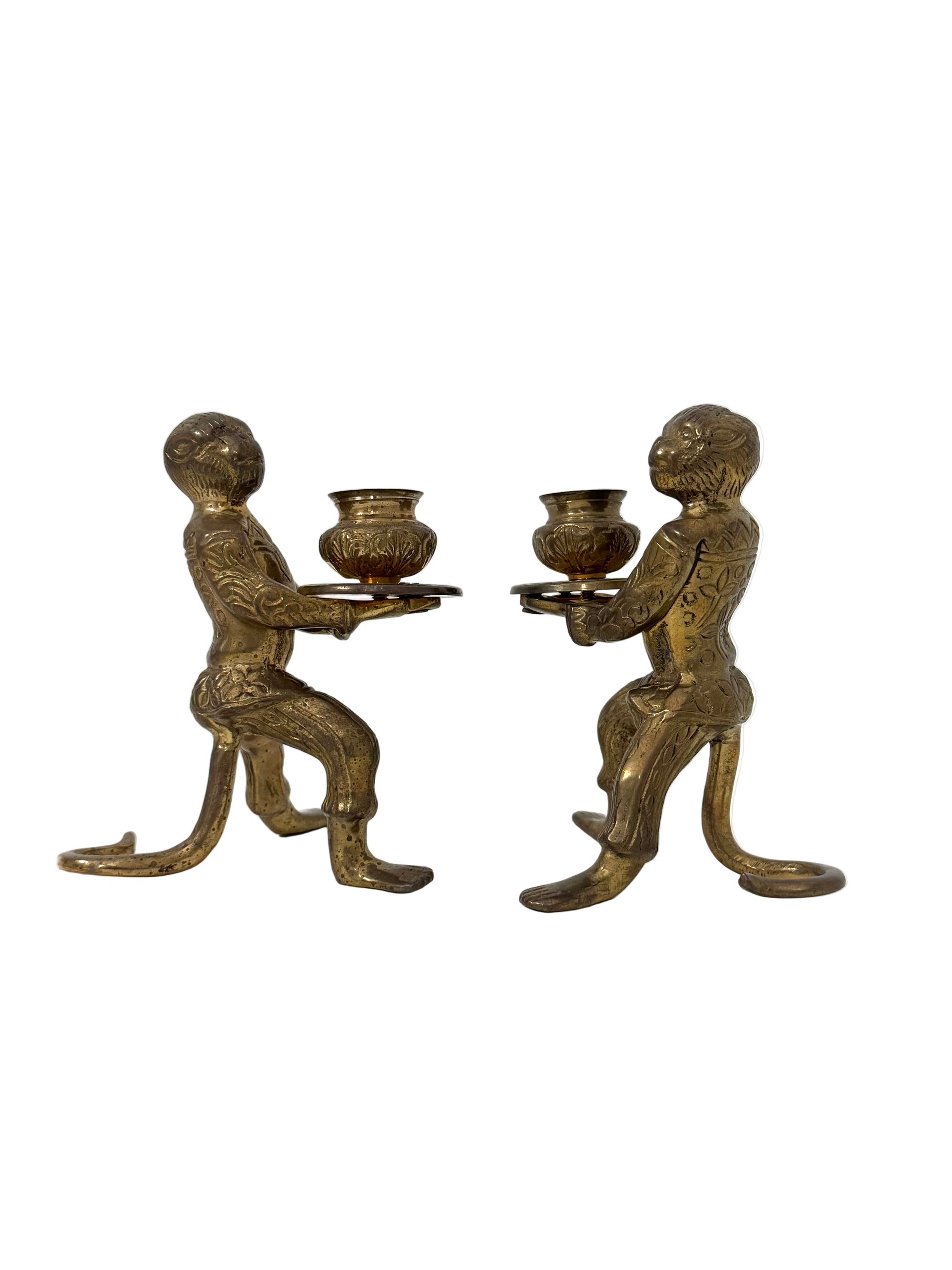 Vintage Brass Monkey Candleholders – Taper Holders, Pair