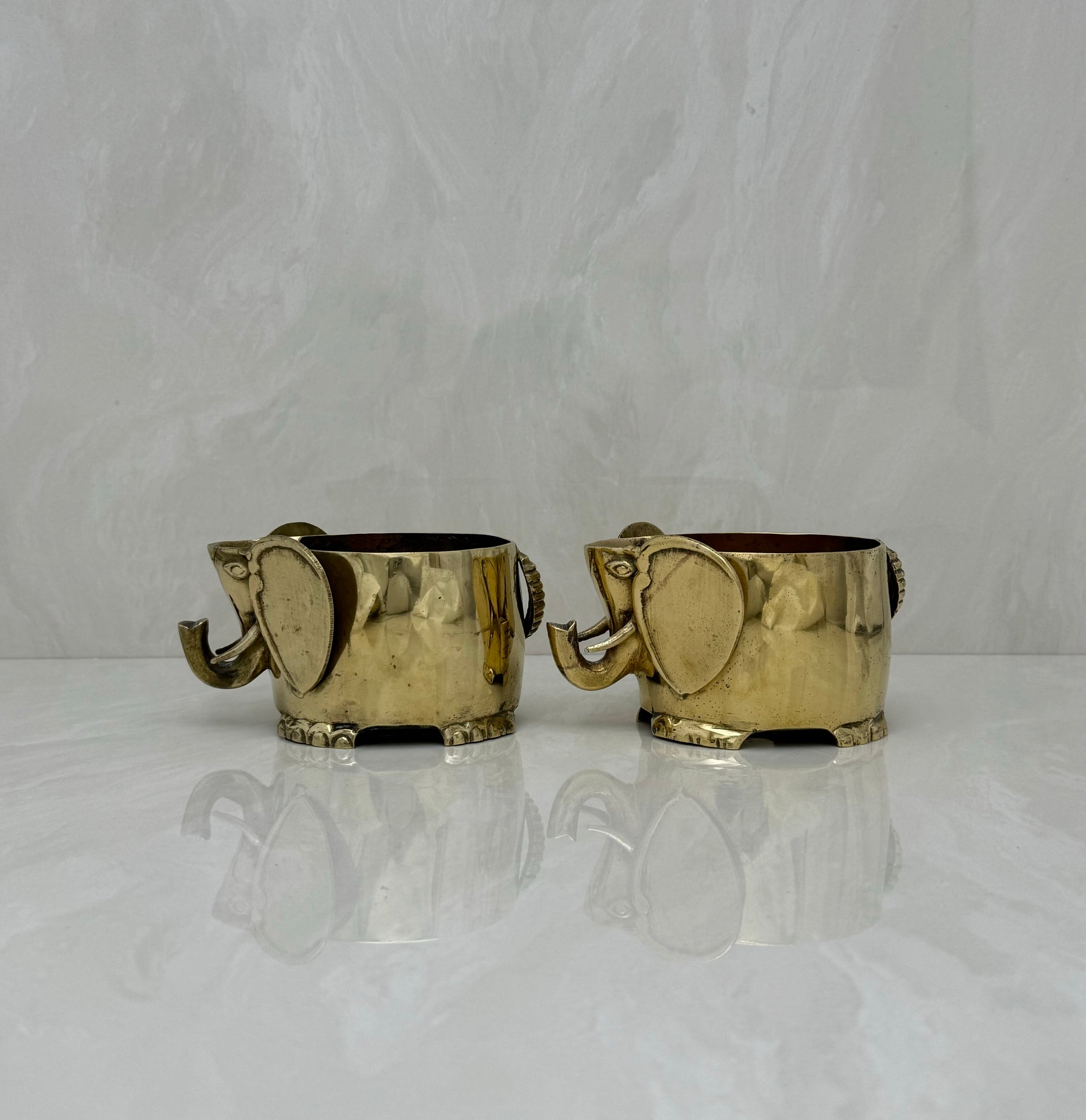 Vintage Brass Elephant Cachepots- A Pair