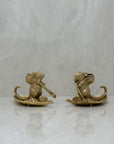 Whimsical Vintage Bronze Mouse Candleholders – Leaf Boats- A Pair