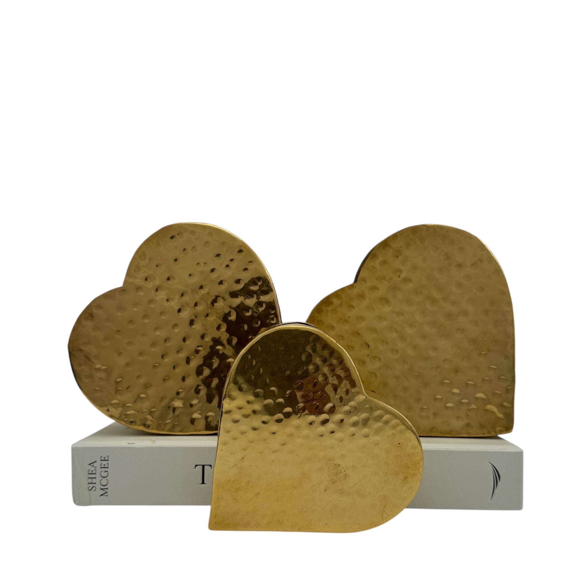 Vintage Brass Hammered Heart Shaped Vases/Planters- A Set of Three by Hosley