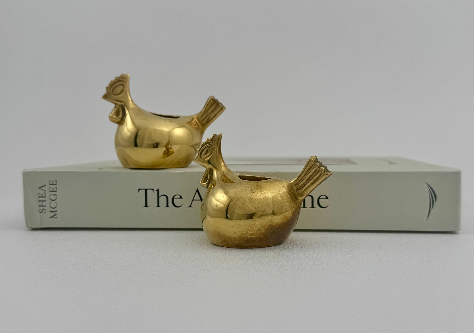 Pair of Small Vintage Brass Hen Candlestick Holders – Whimsical Farmhouse/Eclectic/Folk Art