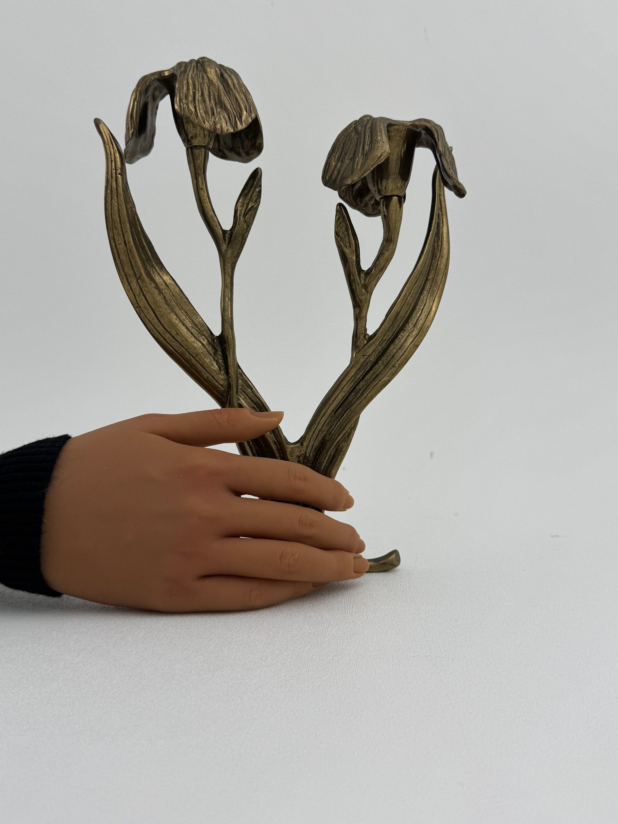 Vintage Brass Flower Candlestick Holder
