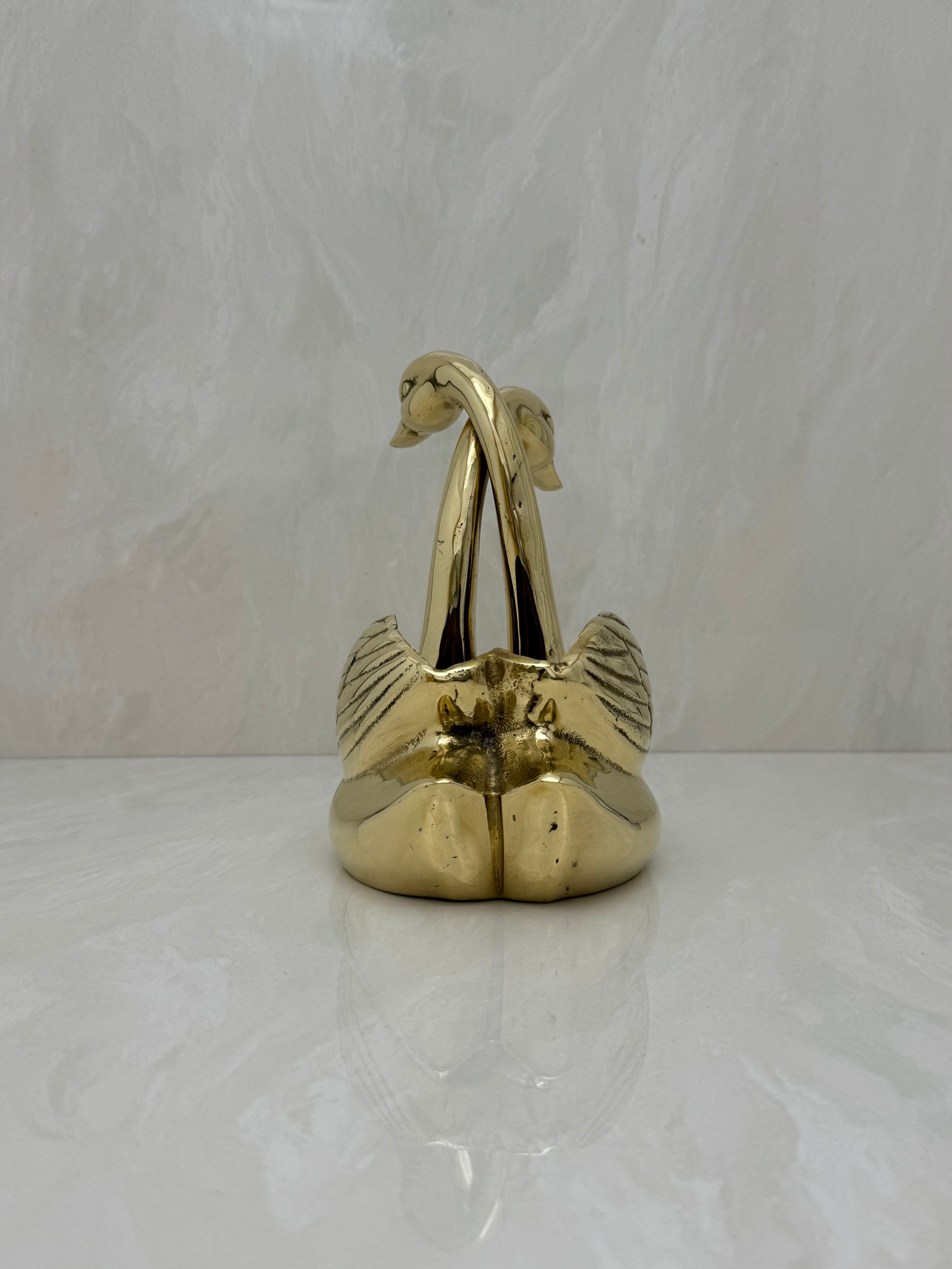 Vintage Brass Double Swan Planter