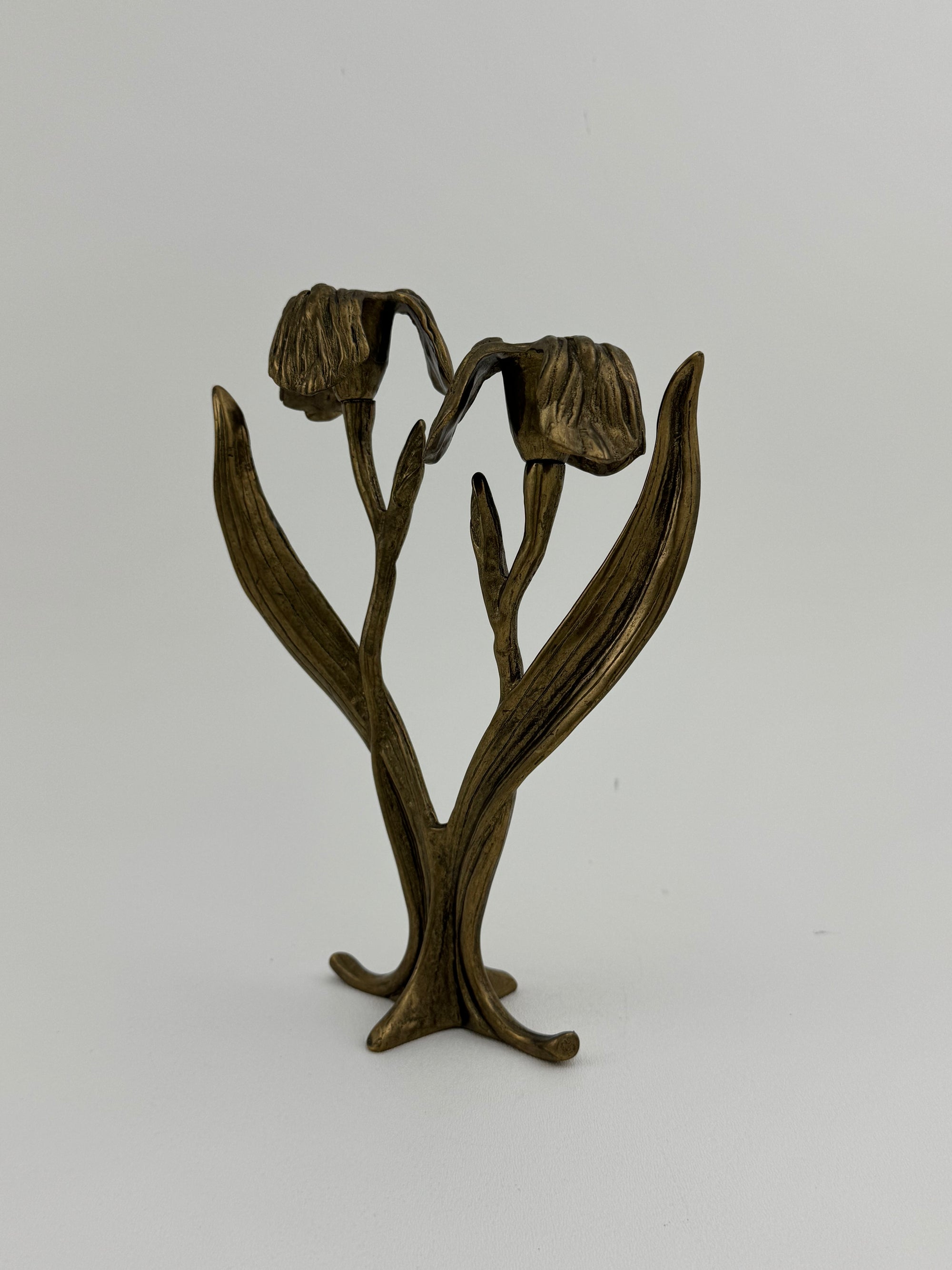Vintage Brass Flower Candlestick Holder
