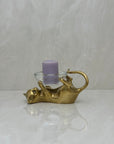 Vintage Brass Cat With Glass Candleholder