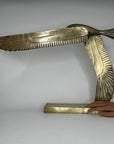 Large Vintage Brass Bird in Flight Sculpture | Modernist Crane Heron Egret Coastal Brass Art