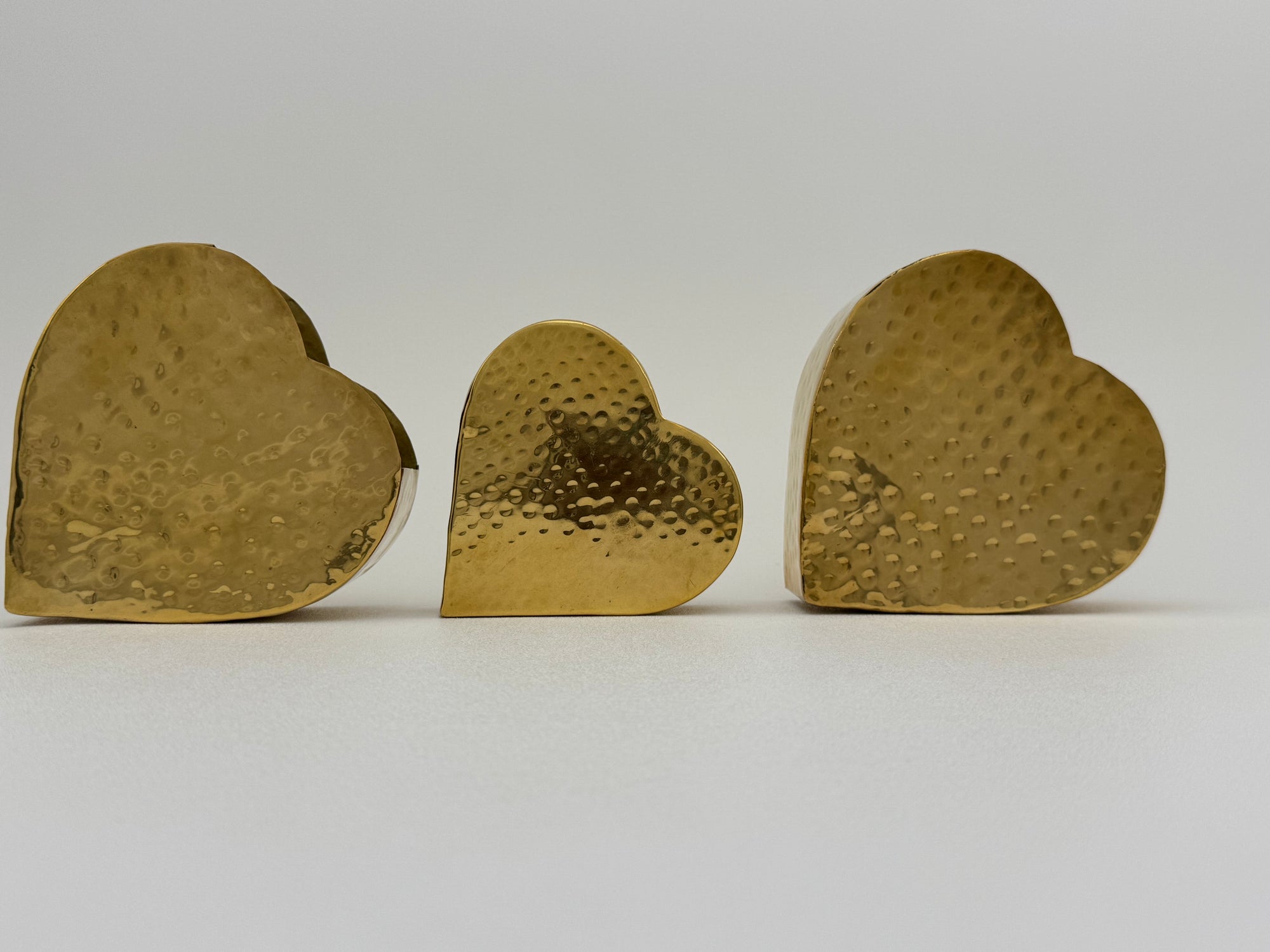 Vintage Brass Hammered Heart Shaped Vases/Planters- A Set of Three by Hosley