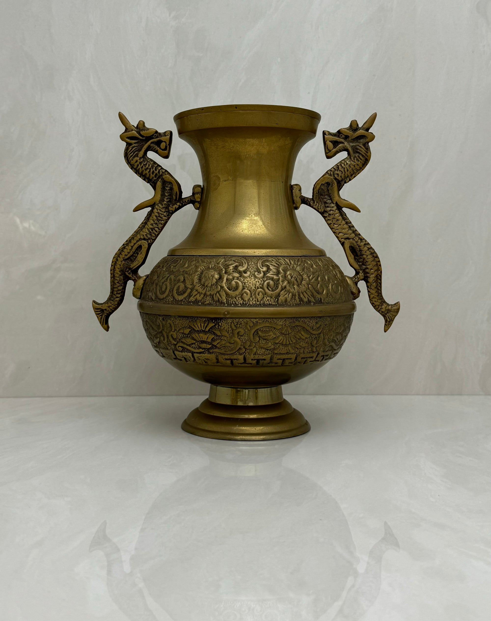 Vintage Brass Vase With Dragon Handles