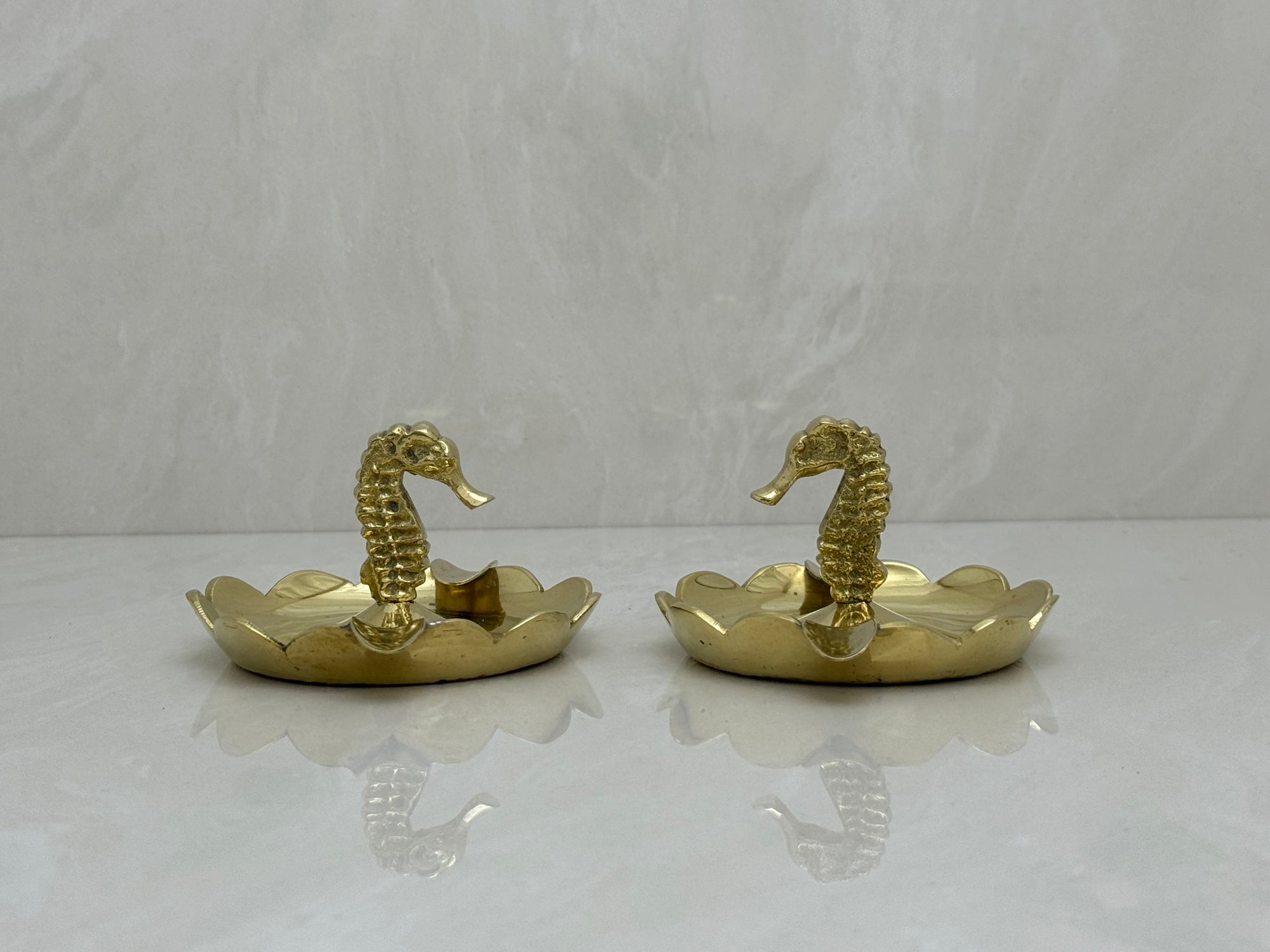 Vintage Small Brass Seahorse Ashtrays-A Pair