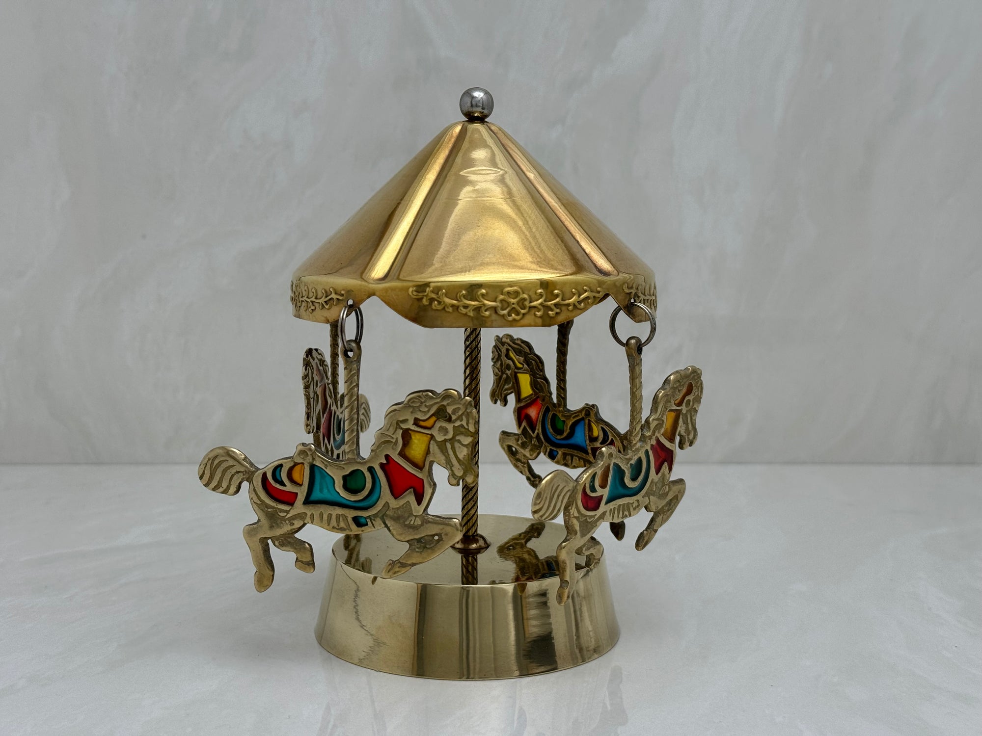 Vintage Brass Enesco Music Horse Carousel