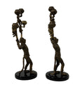 Vintage Brass Monkey Candleholders on Black Marble Bases | Mid-Century Exotic Pair