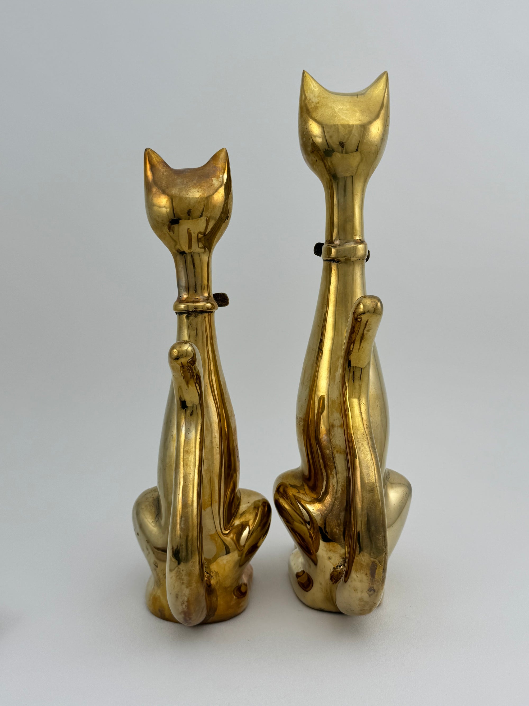 Large Vintage Brass Cats With Bow Tie-A Pair
