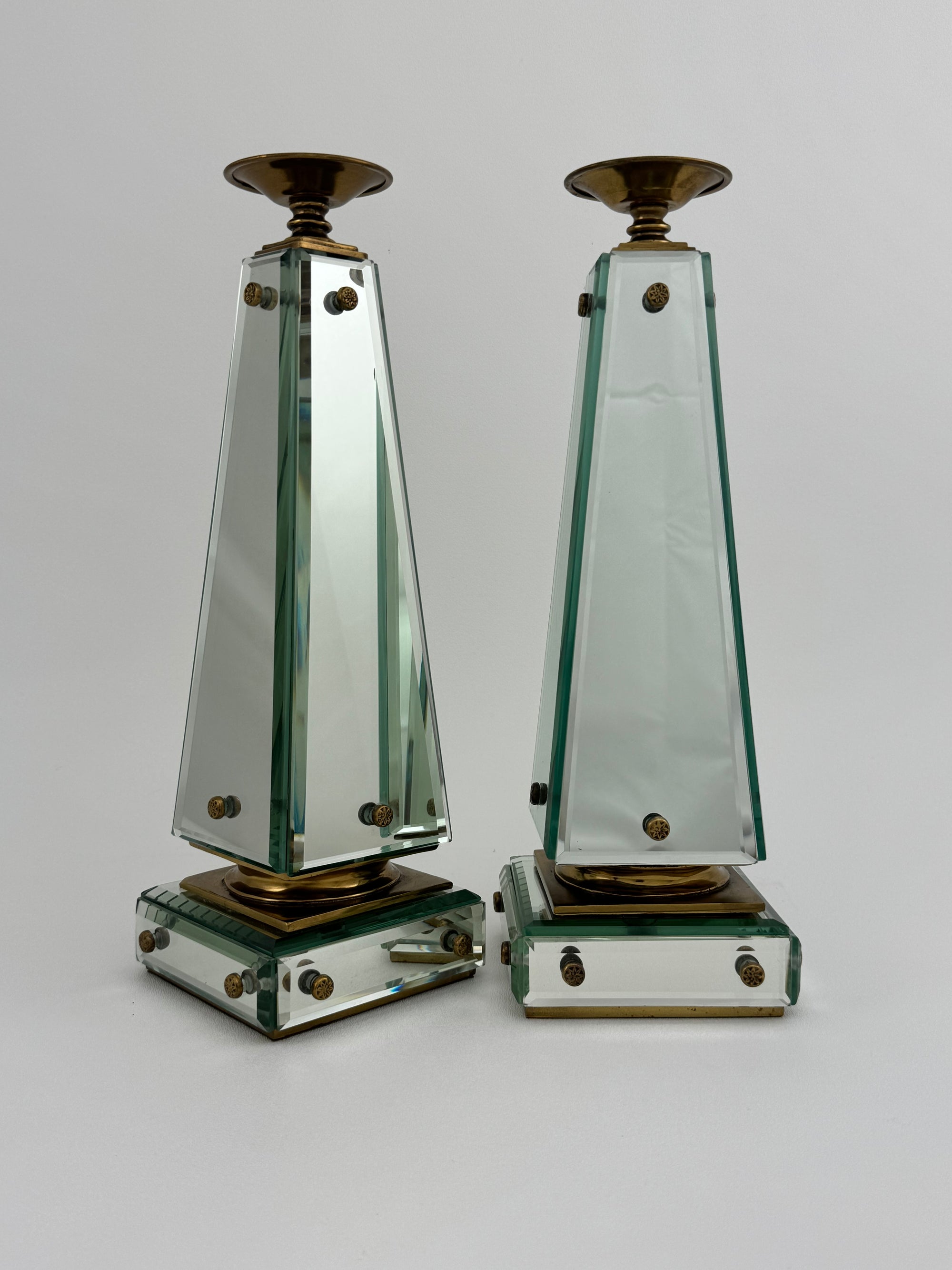 Pair of Vintage Maitland-Smith Mirrored Obelisk Candlesticks