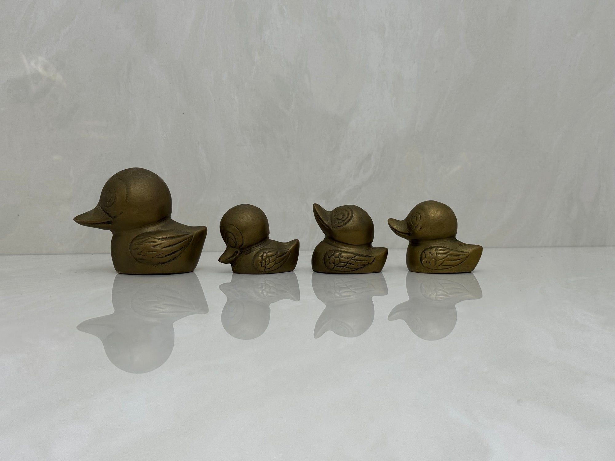 Small Vintage Brass Duck Family-A Four Piece Set