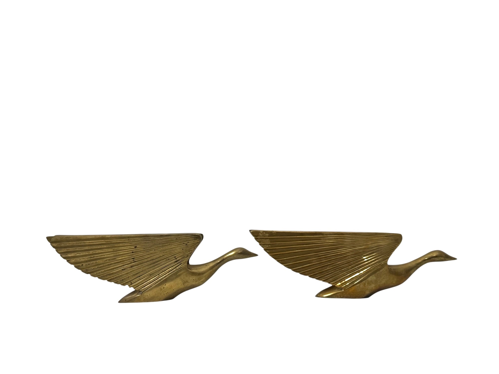 Vintage 1987 Kinder Harris Brass Flying Geese Sculptures – Mid-Century Modern Bird Figurines – Made in Korea