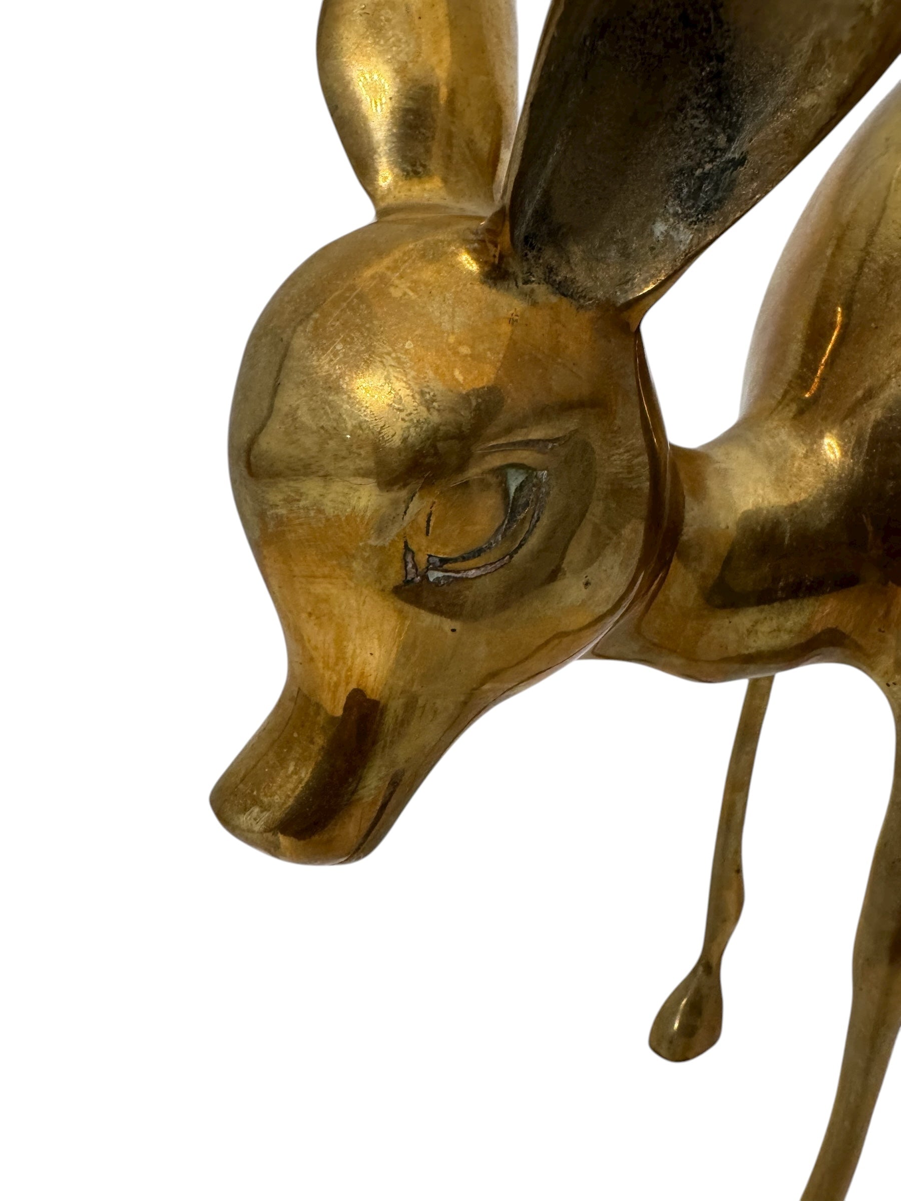 Vintage Mid-Century Modern Brass Fawn Sculpture – Graceful Grazing Deer | Hollywood Regency Animal Figurine |12.75 Inches tall