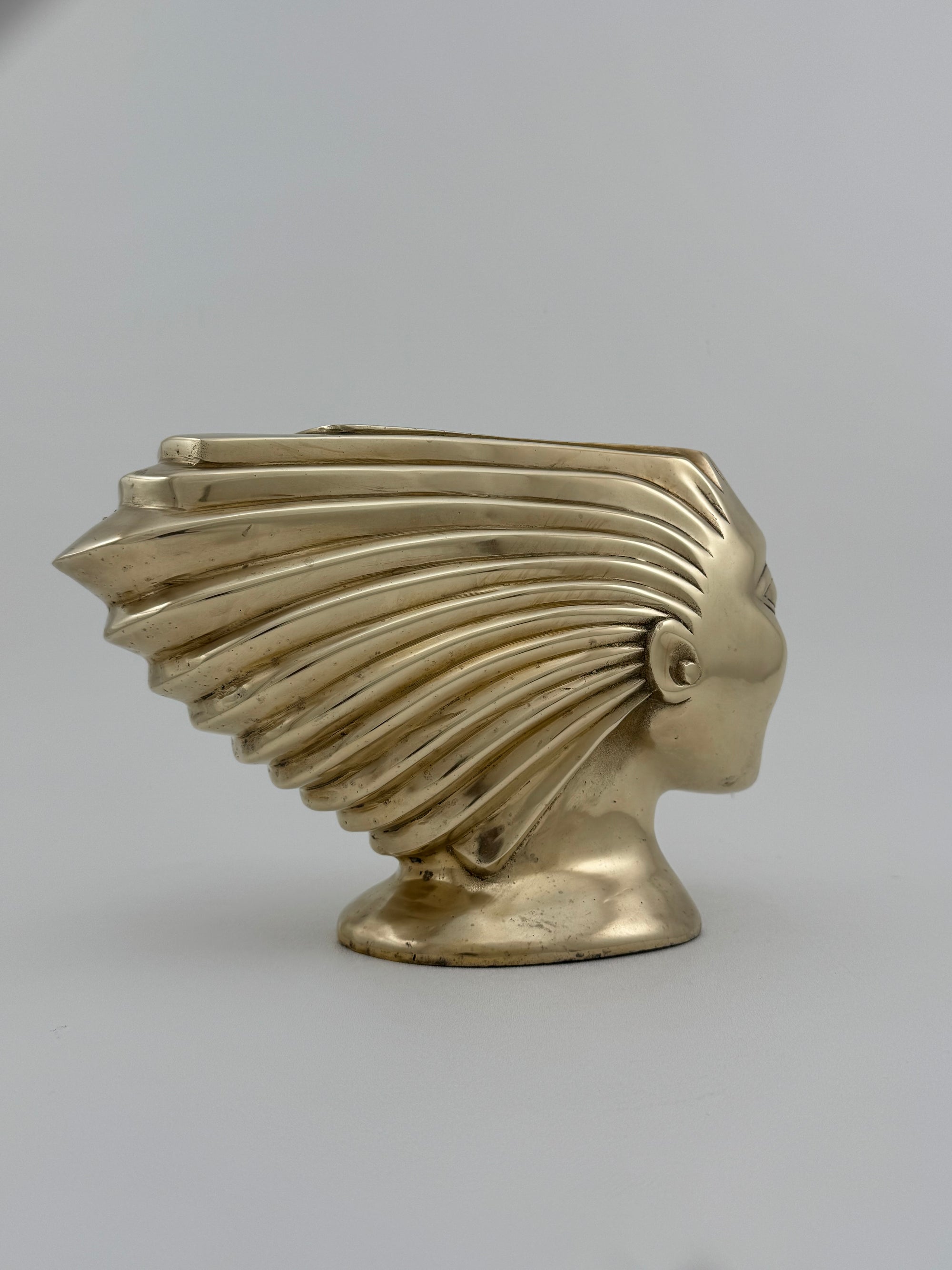 Rare Vintage Dolbi Cashier Brass Woman Head Sculpture – Flowing Hair Bust, 10 lbs