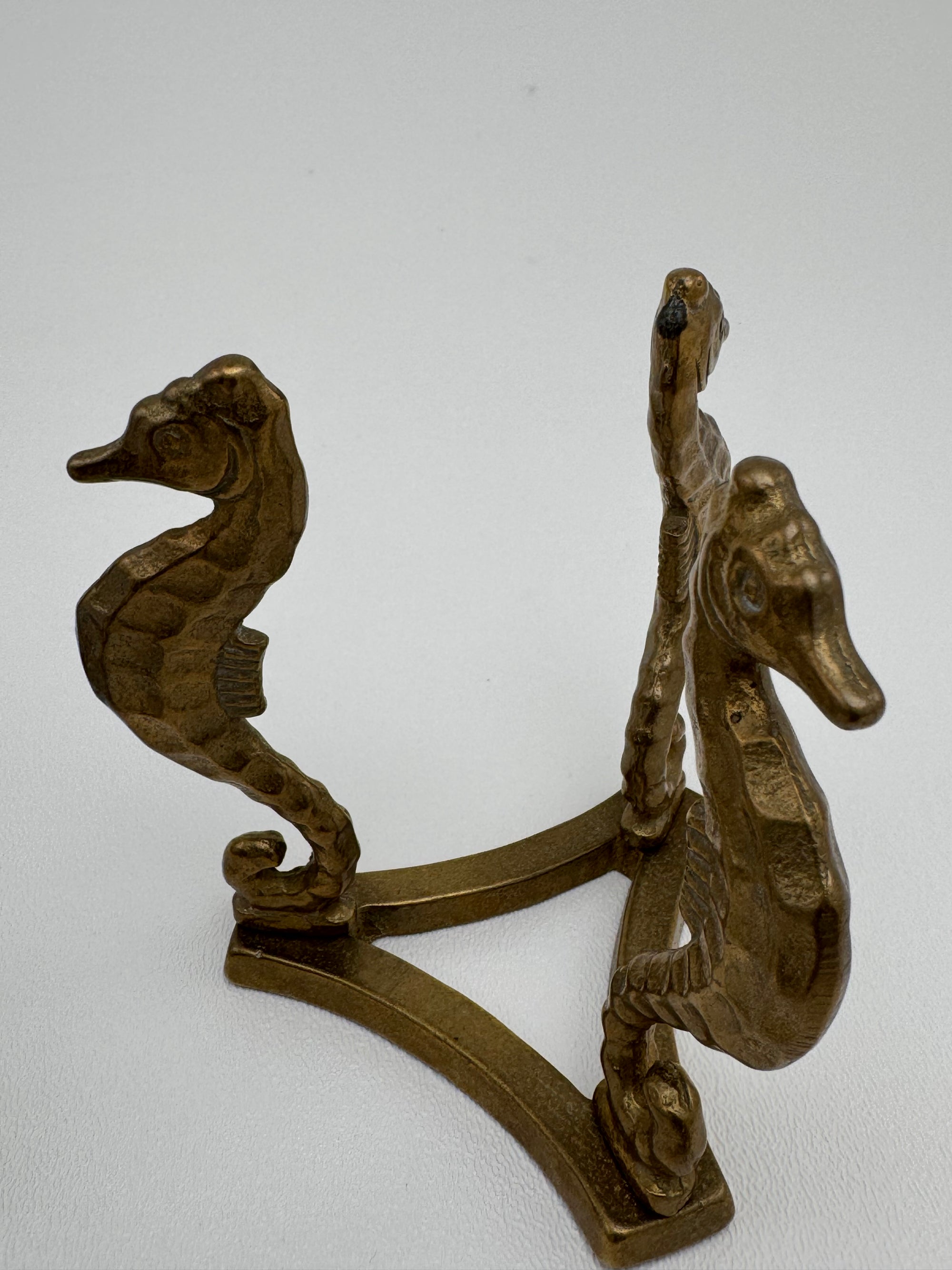 Vintage Brass Seahorse Stands with Crystal Inserts-A Pair