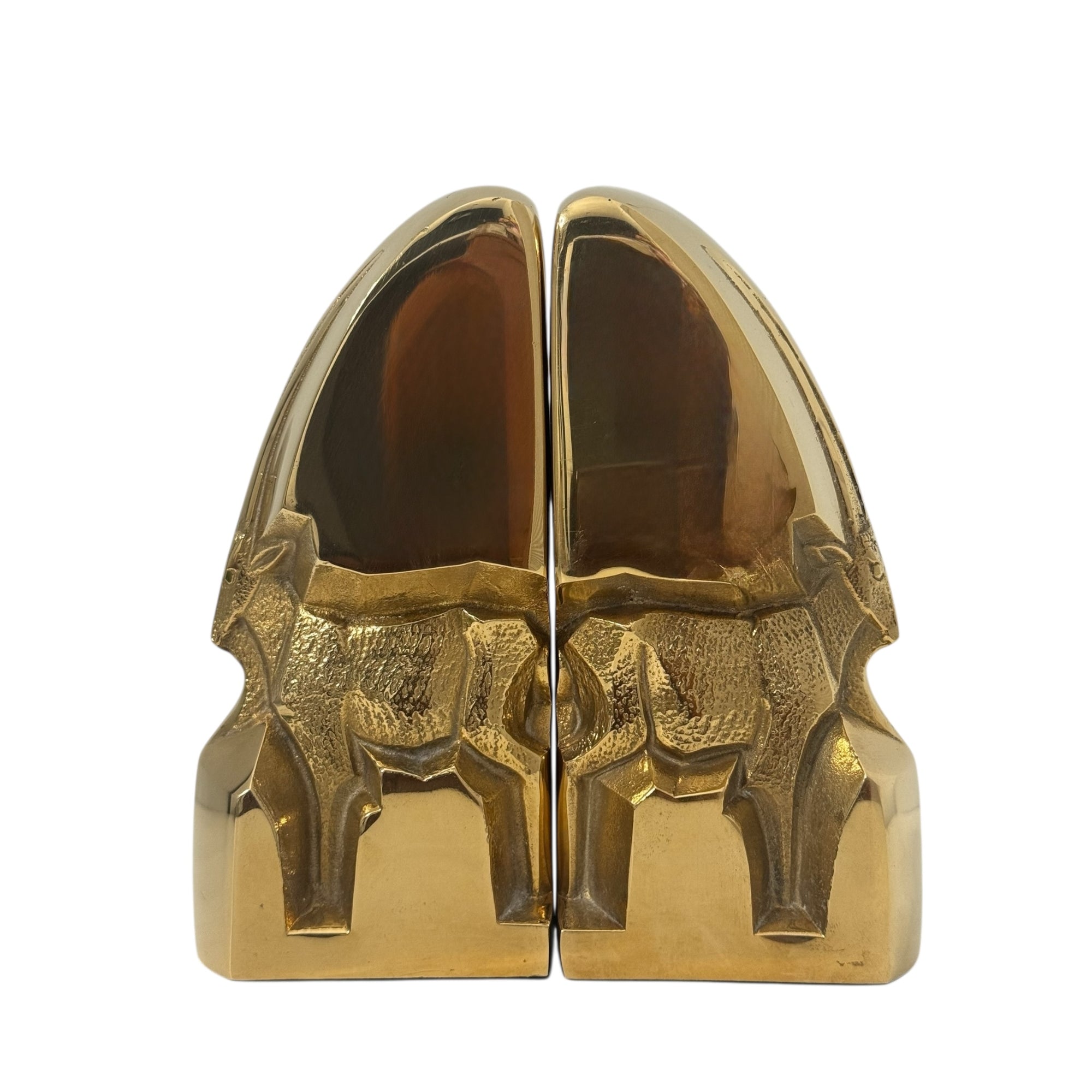 Mid-Century Modern Brass Gazelle Sculptures – Abstract Antelope Bookends