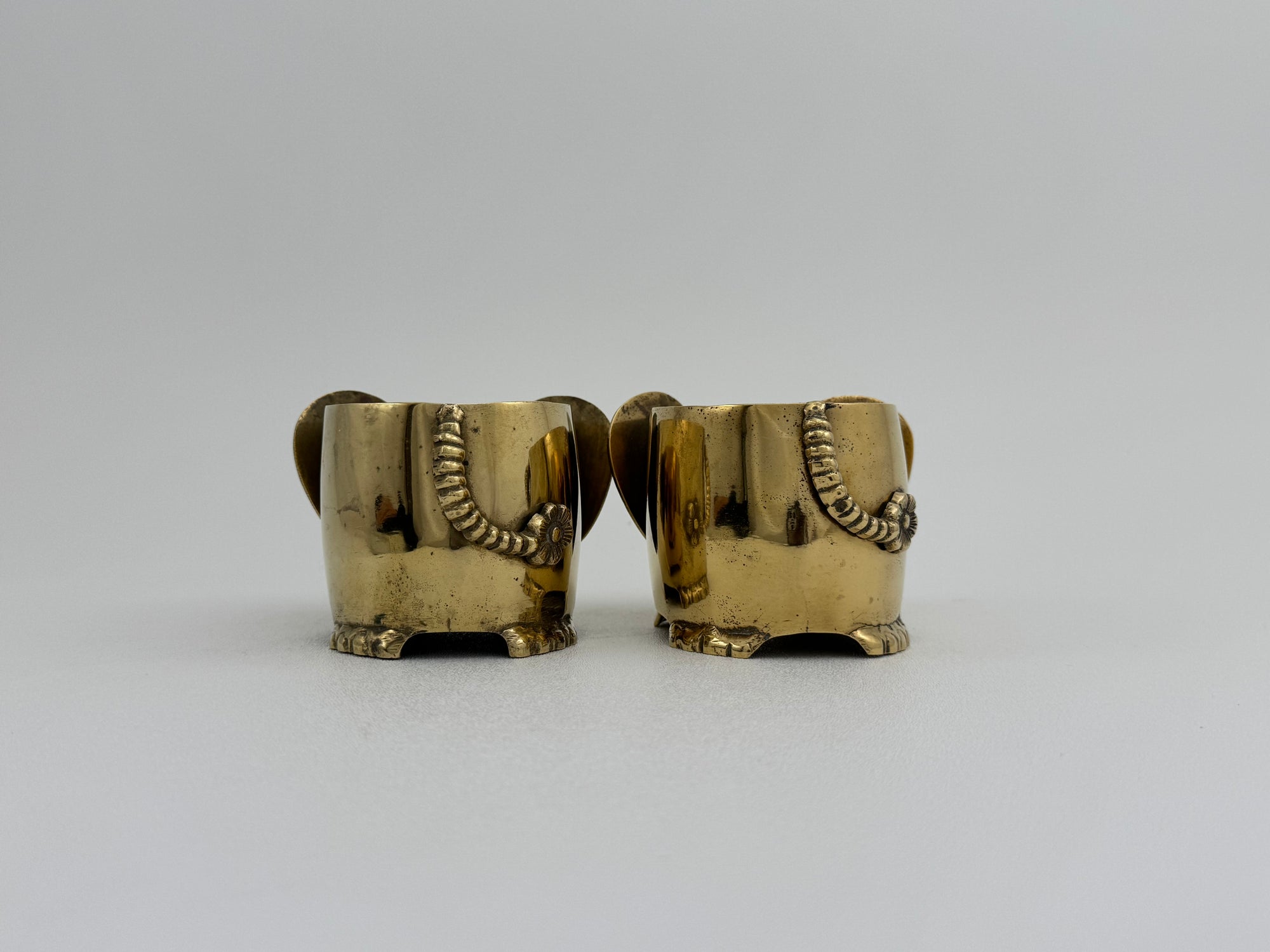 Vintage Brass Elephant Cachepots- A Pair