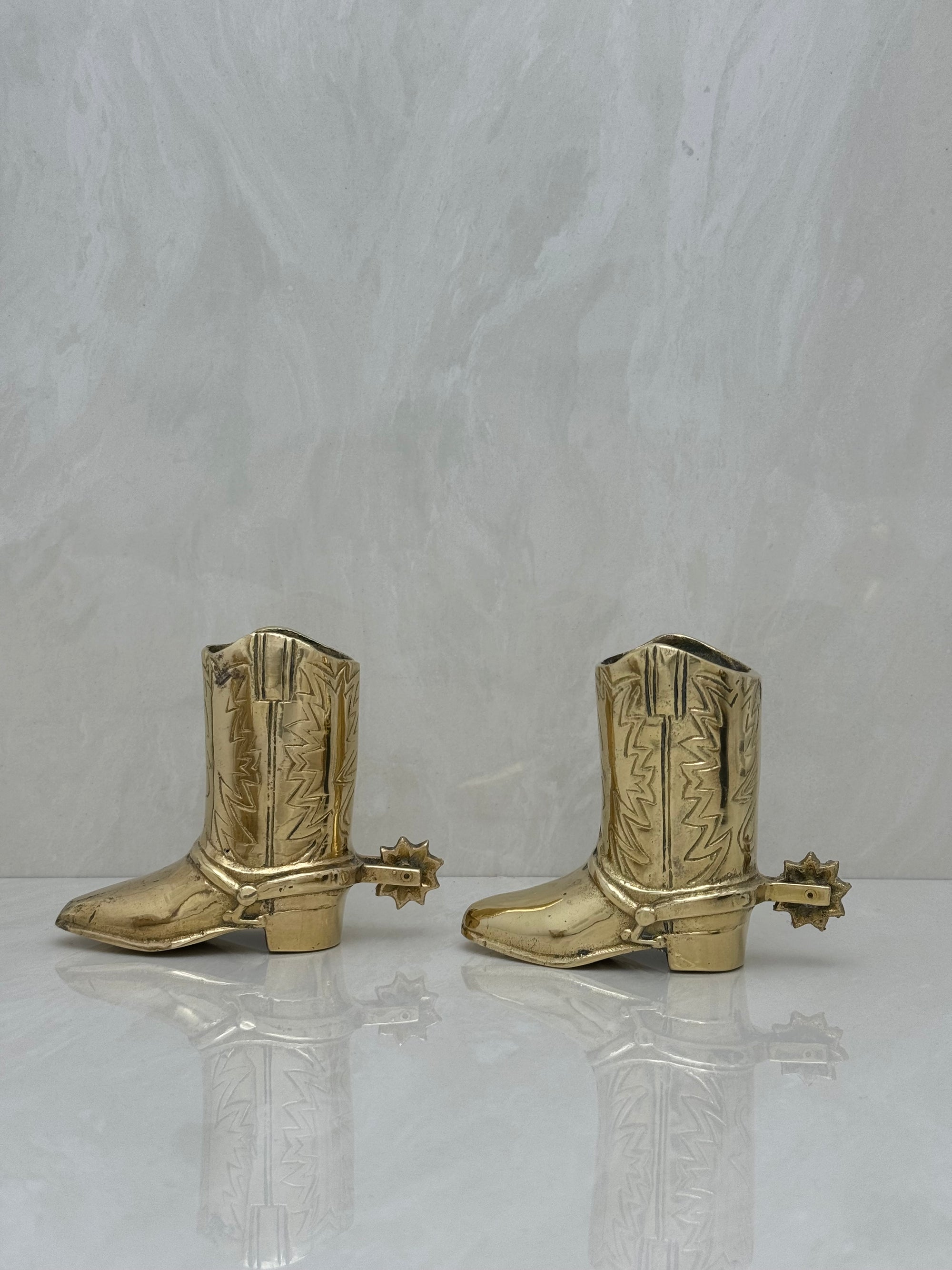 Small Vintage Brass Cowboy Boot Vases-A Pair