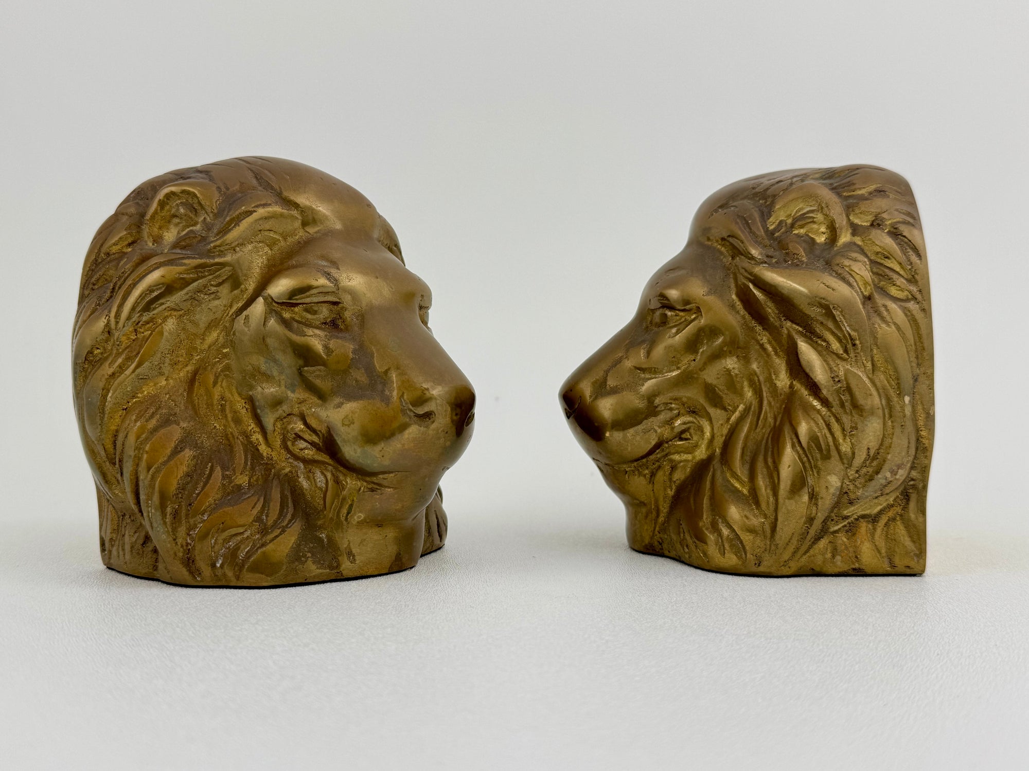 Vintage Brass Lion Bookends- A Pair