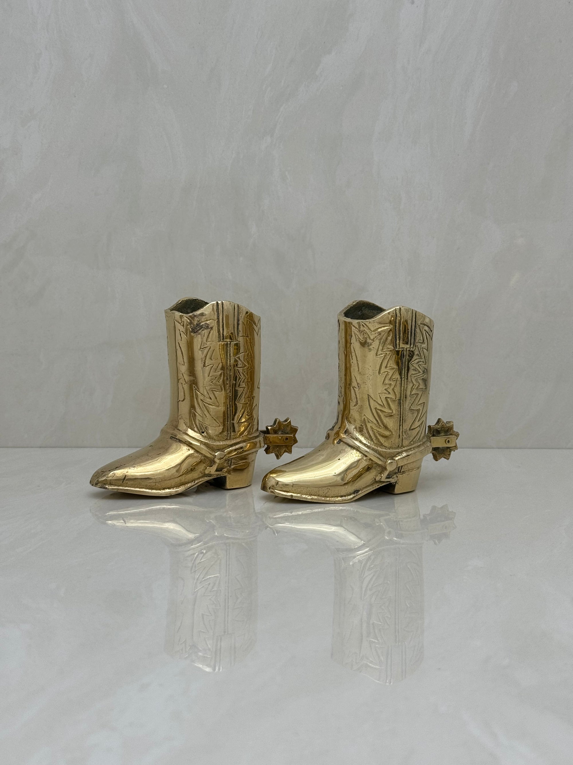 Small Vintage Brass Cowboy Boot Vases-A Pair