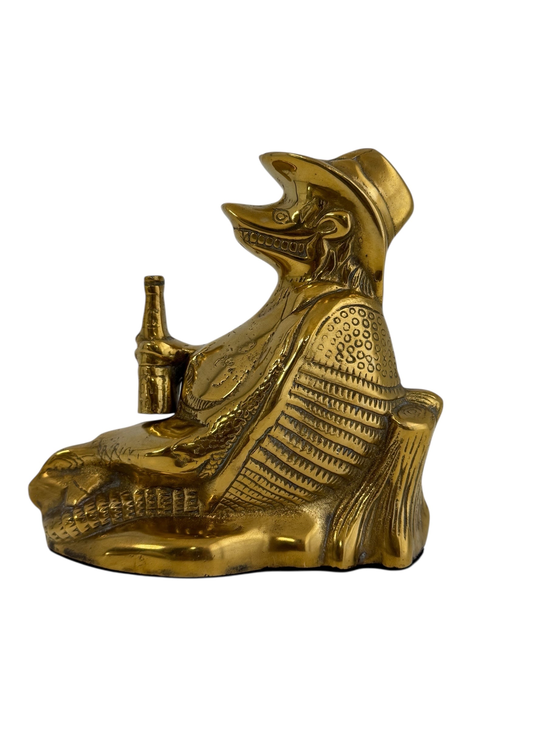 Vintage Brass Beer Drinking Cowboy Armadillo